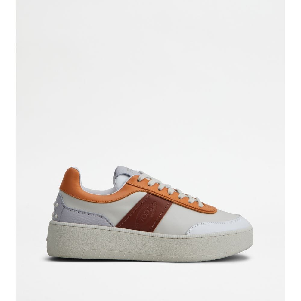 Tod's Tods Platform Sneakers In Leather Off White Orange Brown Womens