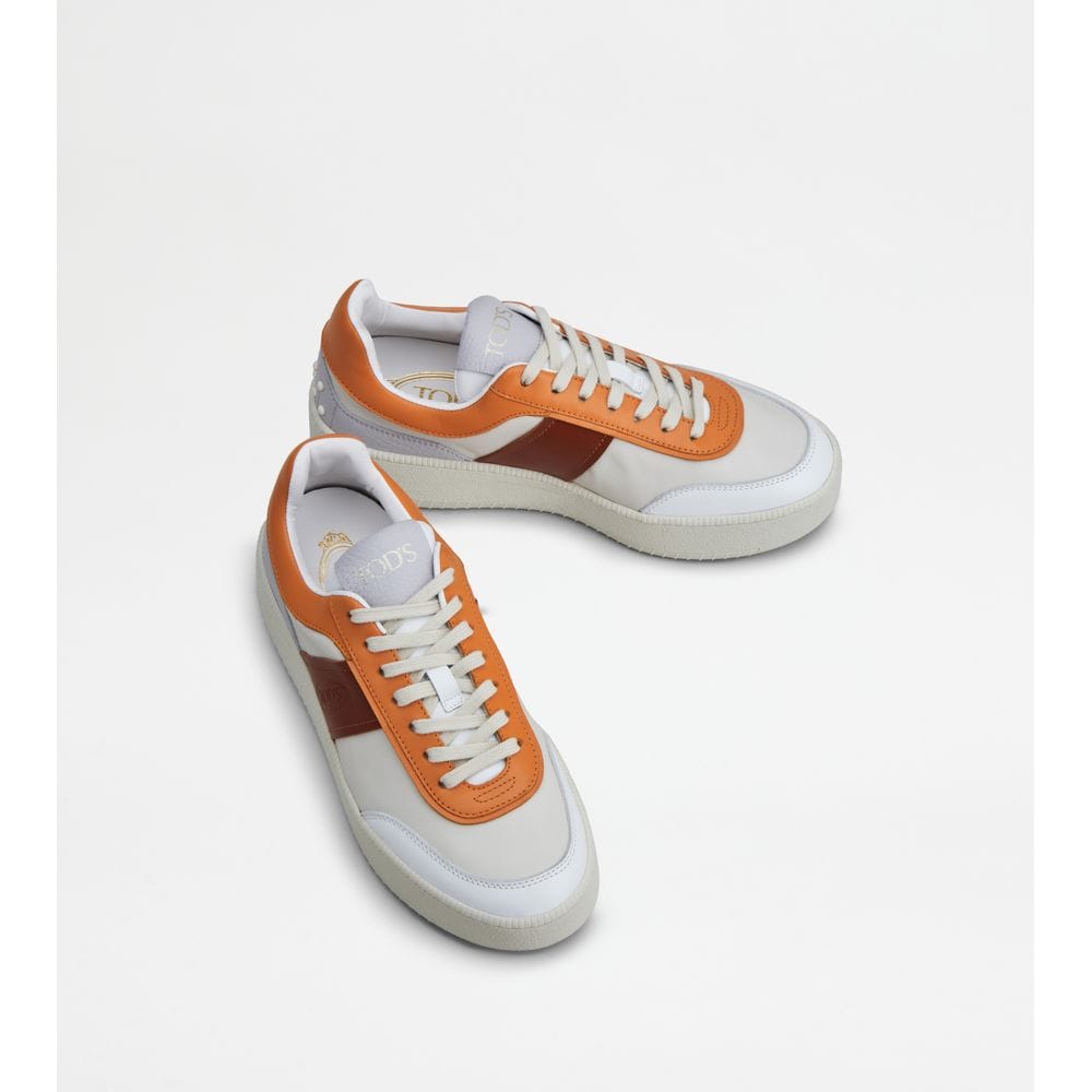 Tod's Tods Platform Sneakers In Leather Off White Orange Brown Womens