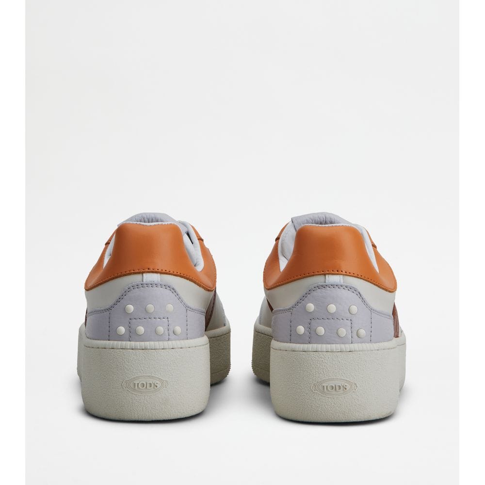 Tod's Tods Platform Sneakers In Leather Off White Orange Brown Womens