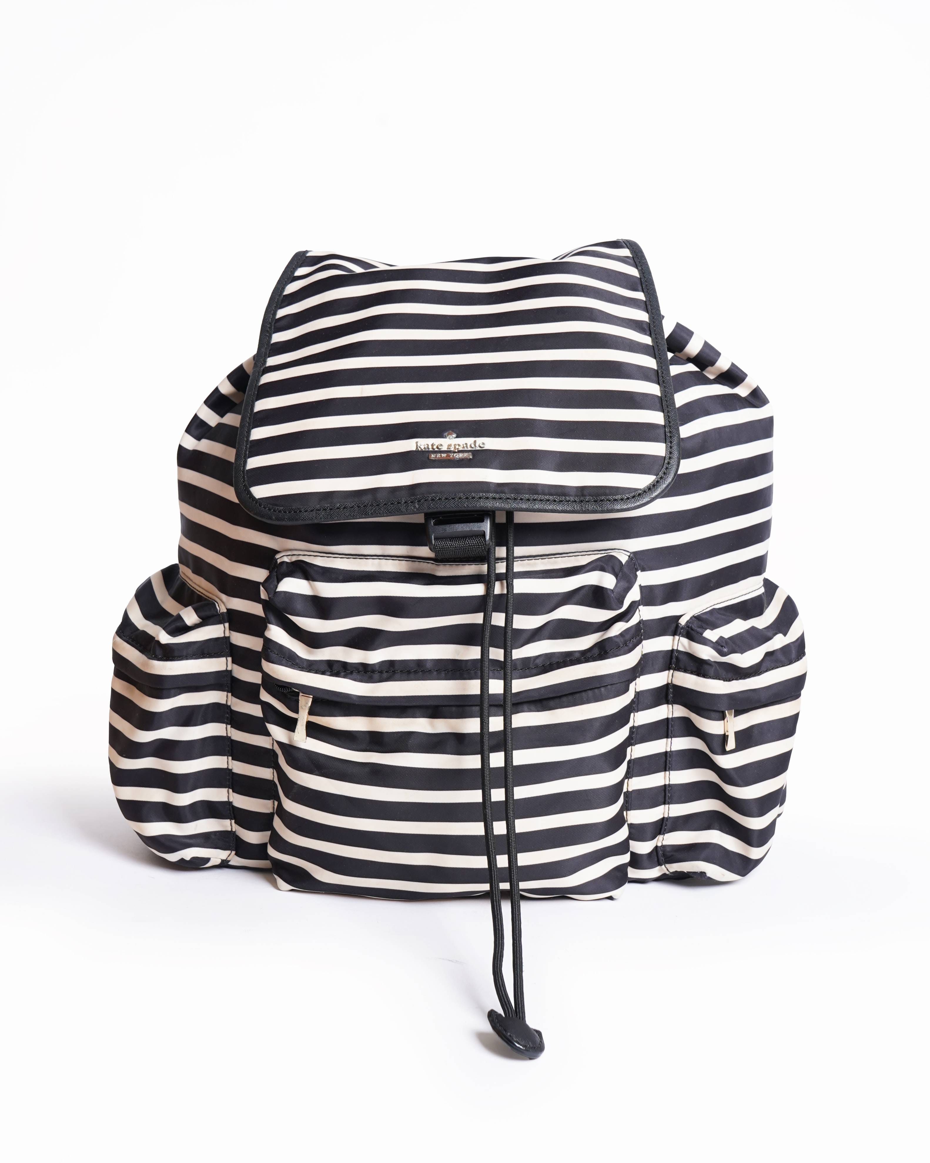 Kate Spade black and white stripe molly backpack