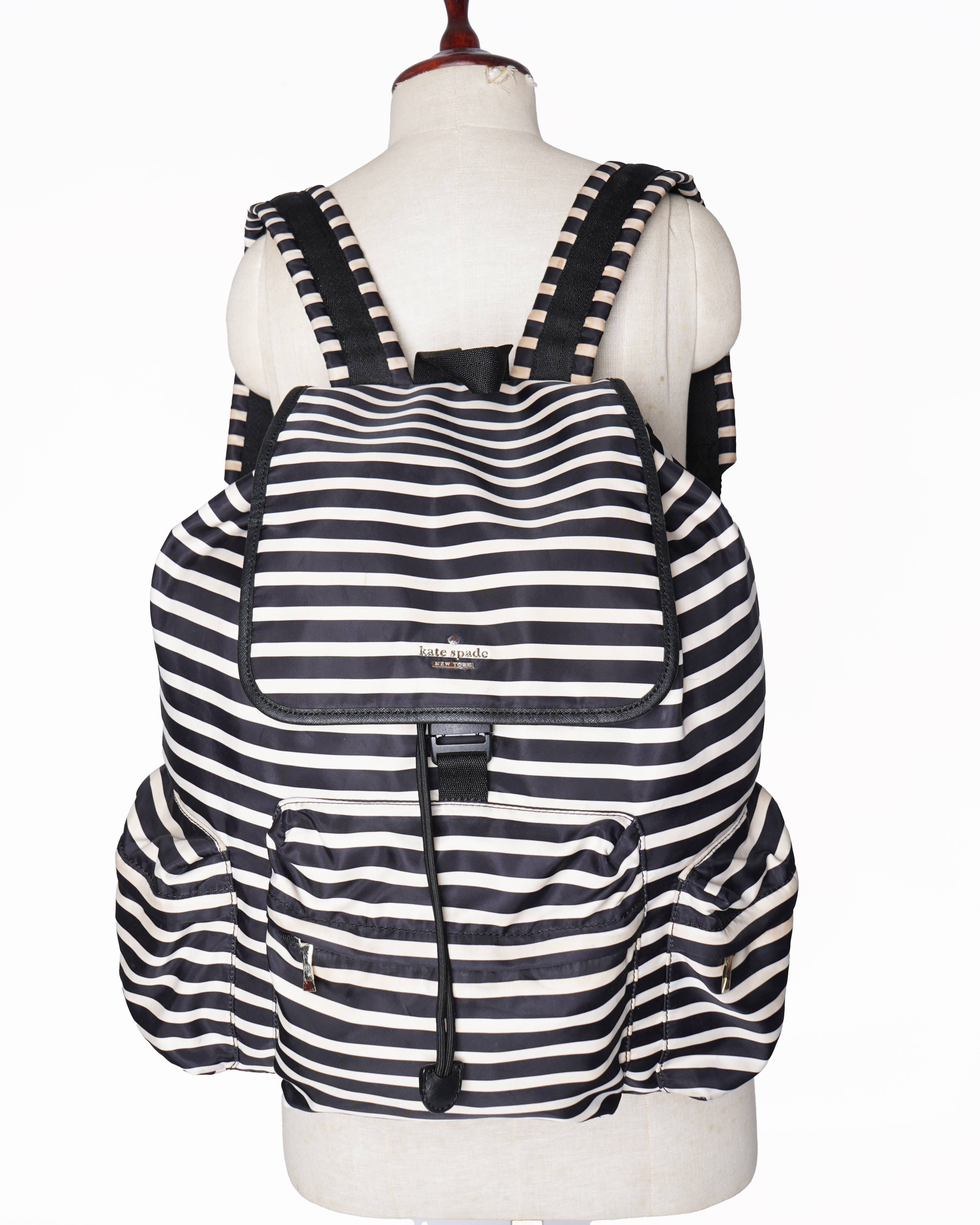 Kate Spade black and white stripe molly backpack