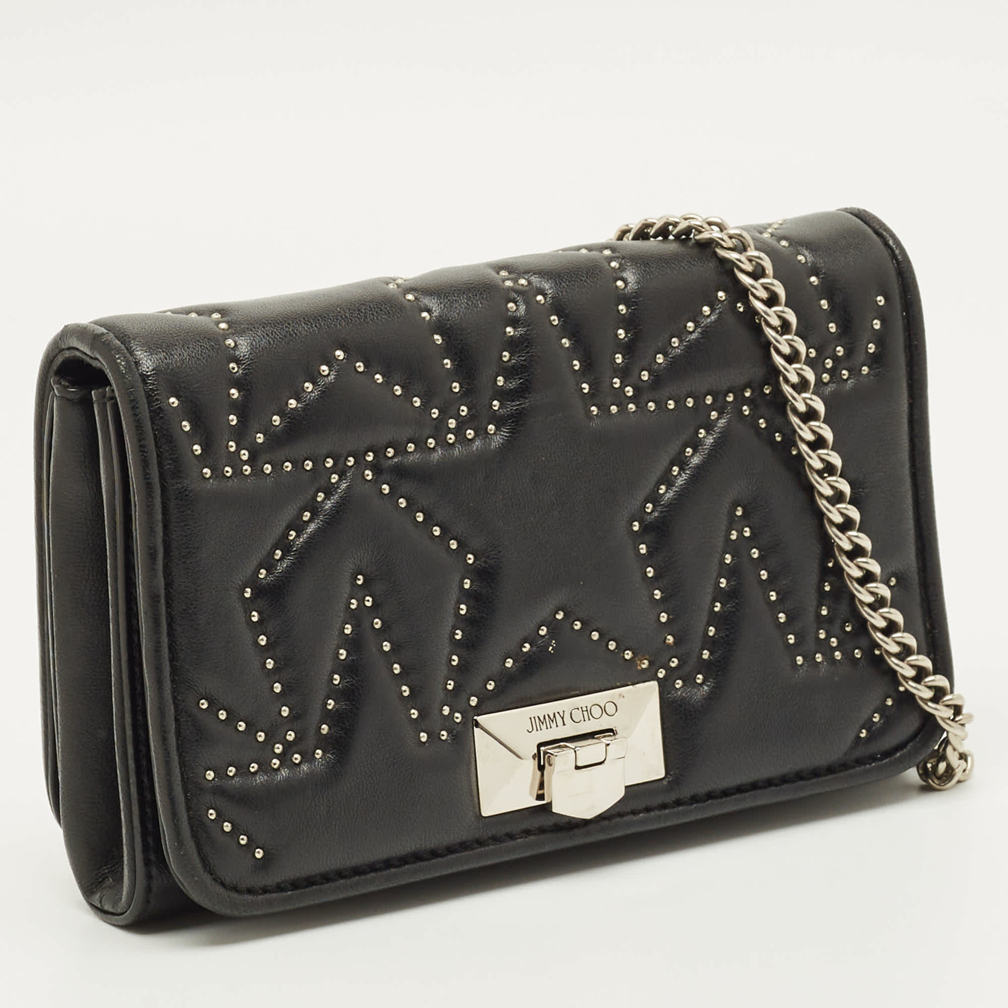 Jimmy Choo Star Studded Helia Black Leather Shoulder Bag