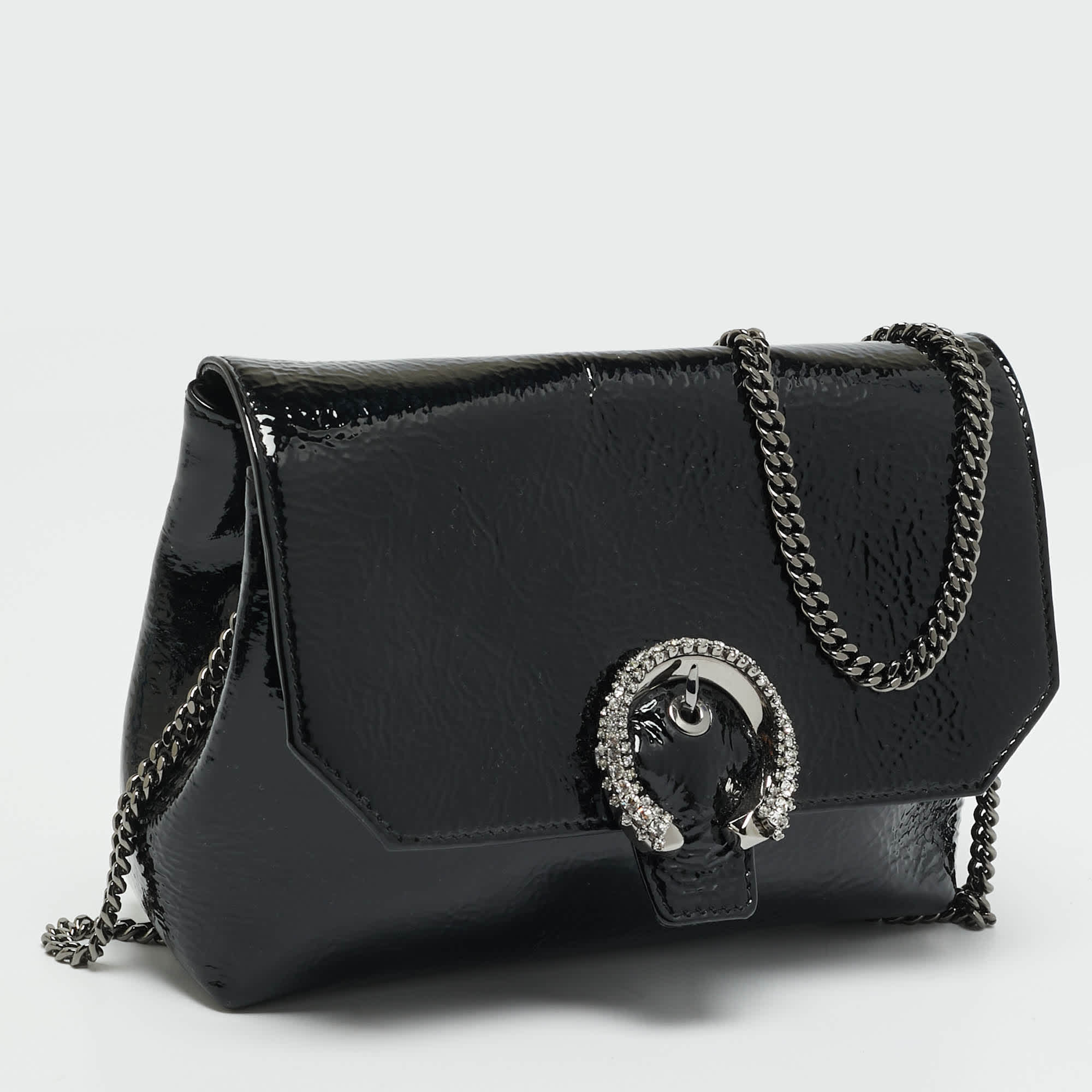 Jimmy Choo Madeline Crystal Black Patent Leather Shoulder Bag