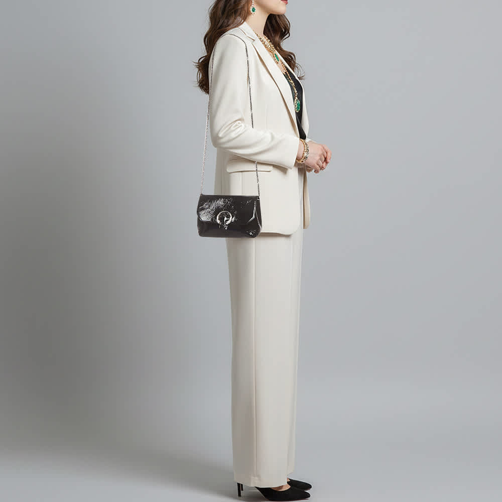 Jimmy Choo Madeline Crystal Black Patent Leather Shoulder Bag