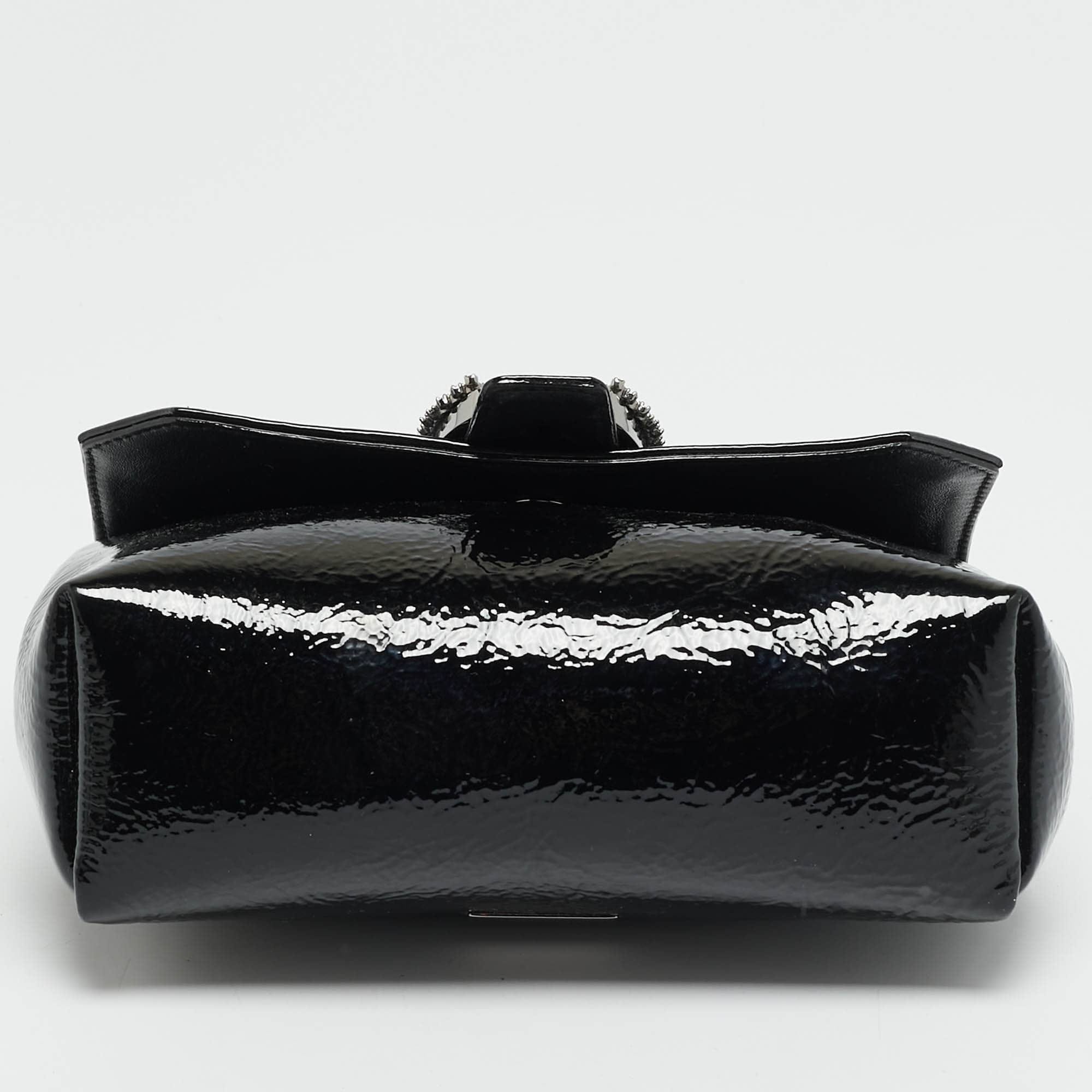 Jimmy Choo Madeline Crystal Black Patent Leather Shoulder Bag