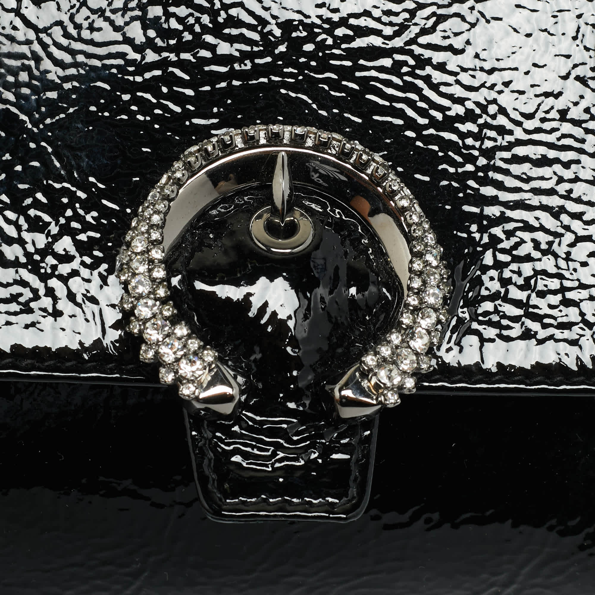 Jimmy Choo Madeline Crystal Black Patent Leather Shoulder Bag