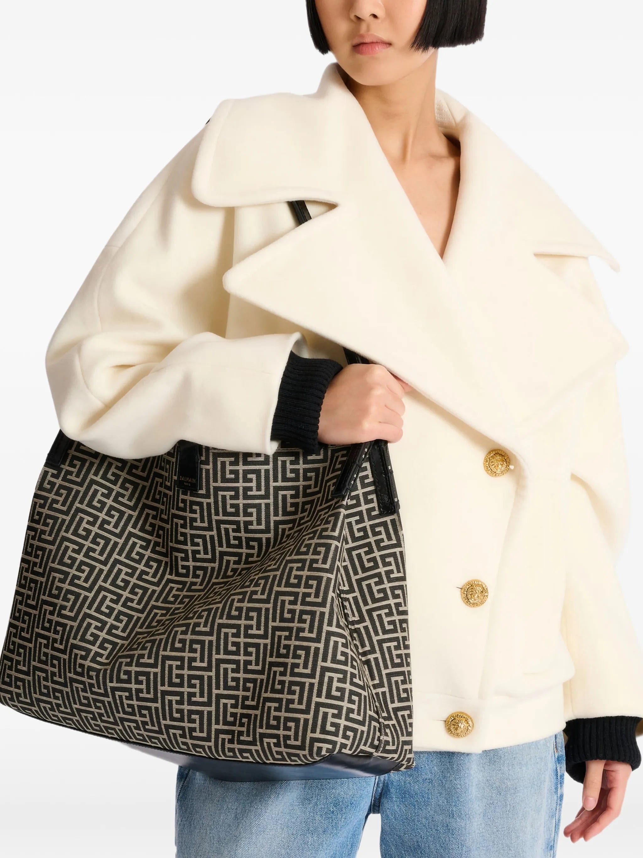 Balmain medium Release monogram jacquard shoulder bag