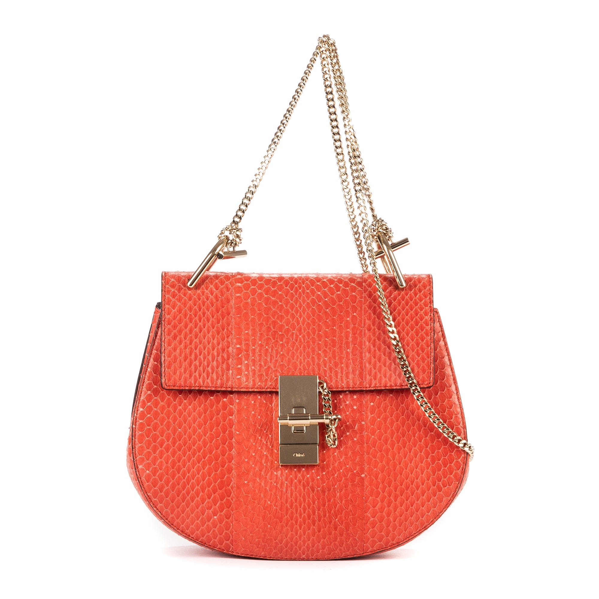 Chloé Orange Calf Leather Drew Chain Crossbody OAG8066