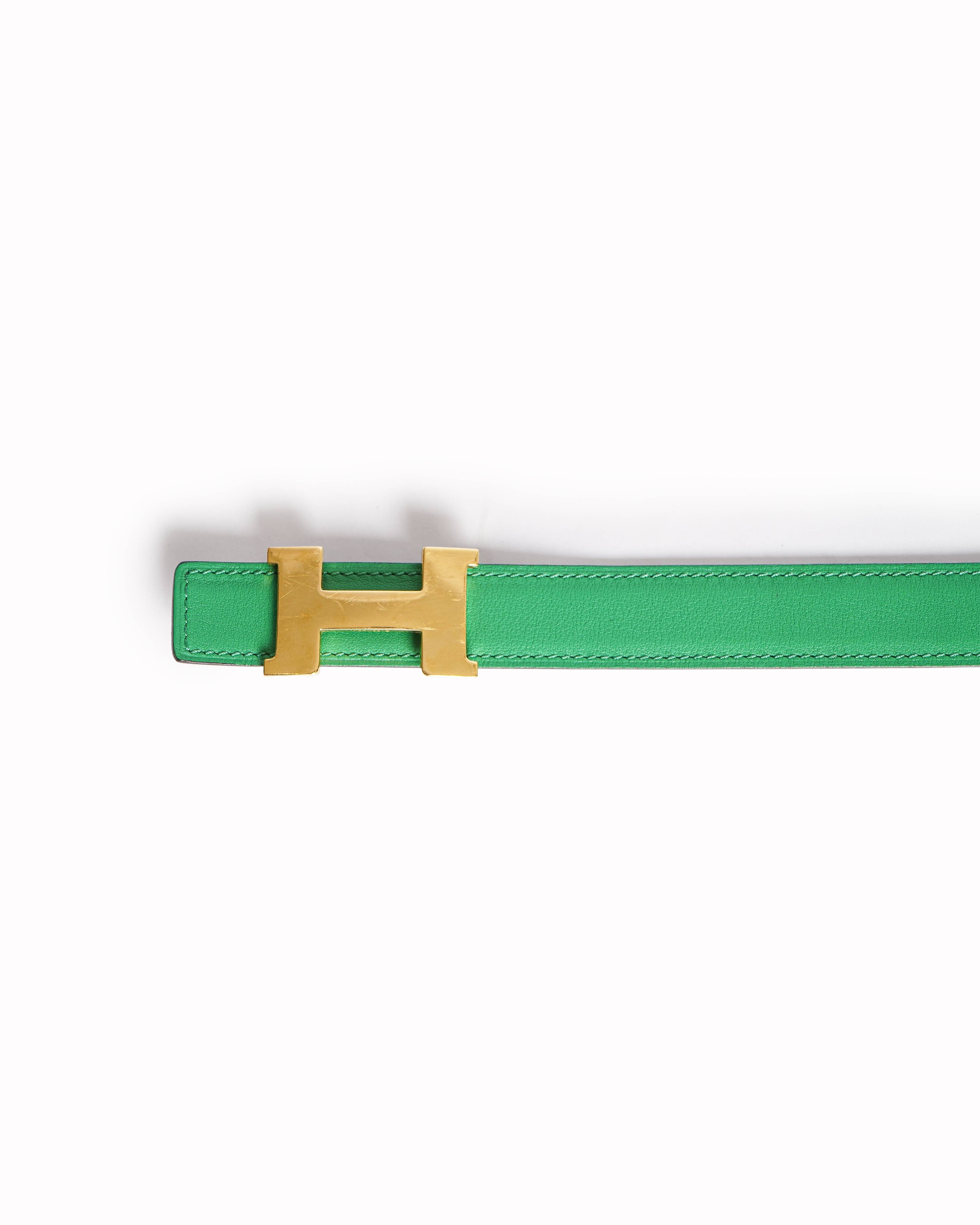 Hermès Kelly Green H Reversible Leather Belt