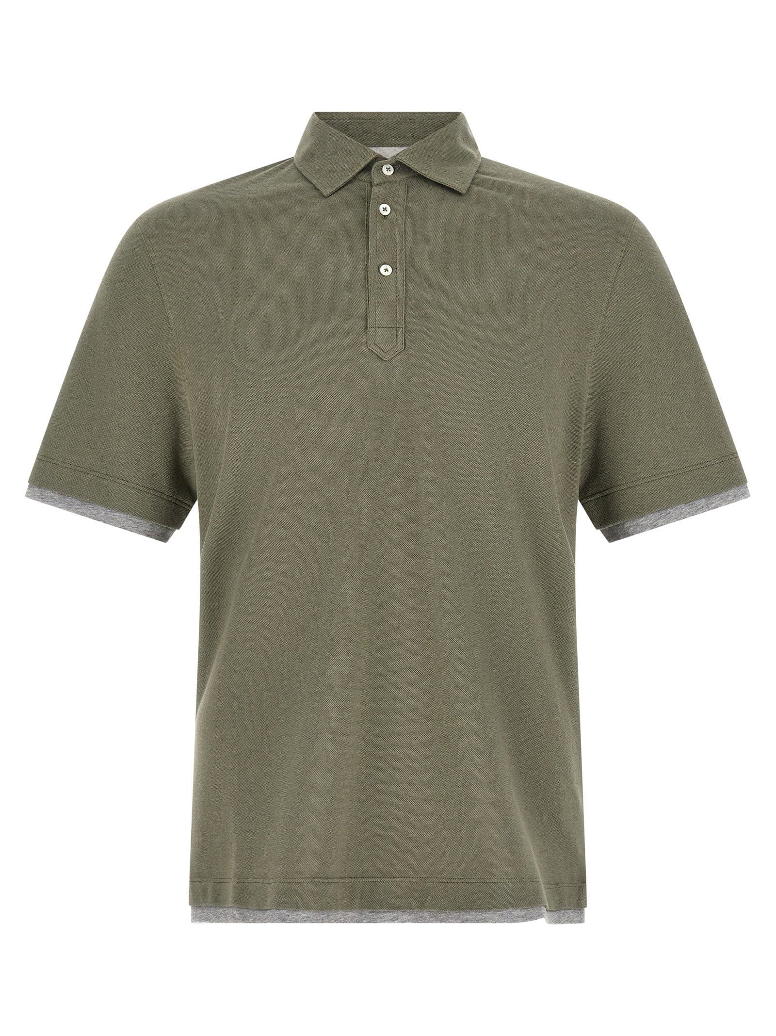 Brunello Cucinelli Faux Layering Cotton Piqué Polo Shirt — Sage