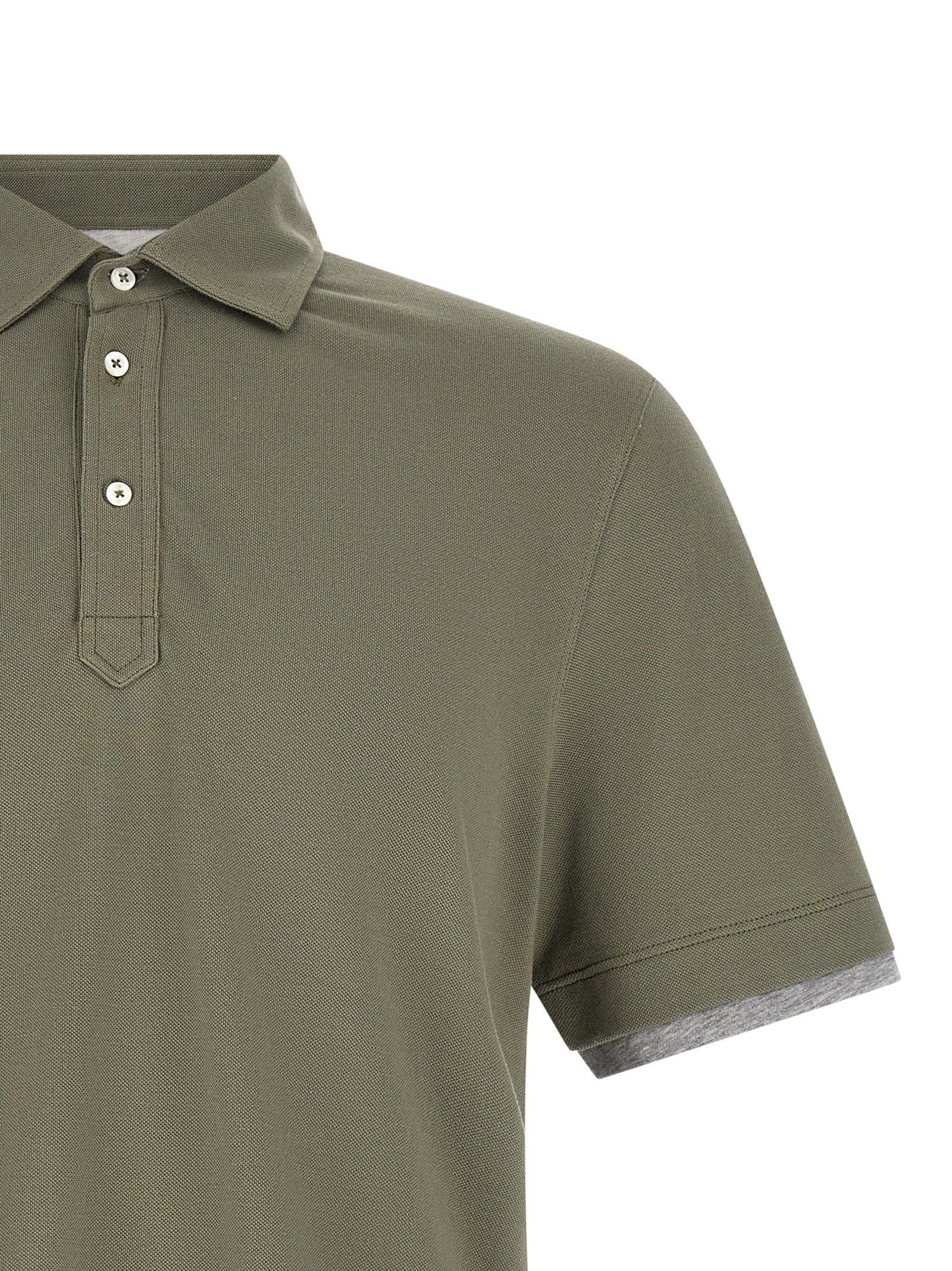 Brunello Cucinelli Faux Layering Cotton Piqué Polo Shirt — Sage