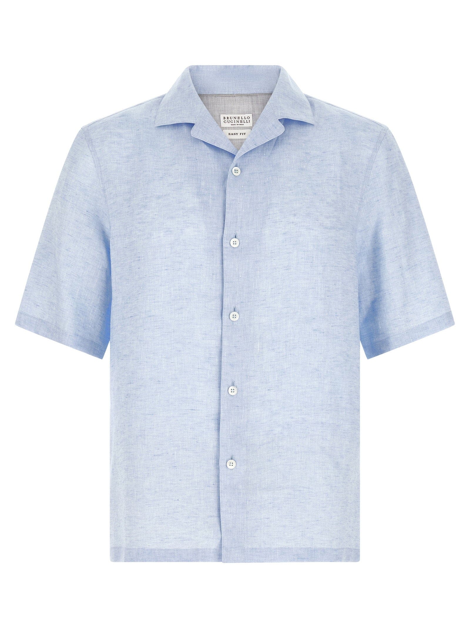 Brunello Cucinelli Linen Camp Collar Shirt — Light Blue