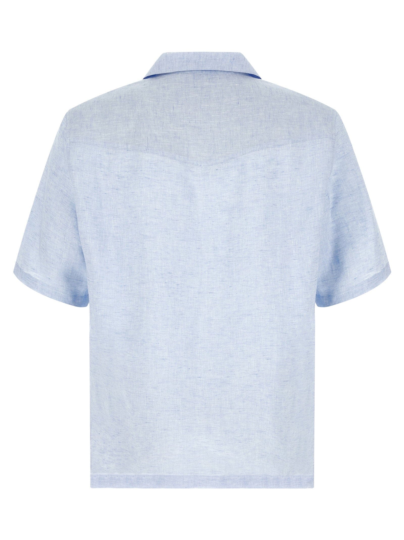 Brunello Cucinelli Linen Camp Collar Shirt — Light Blue