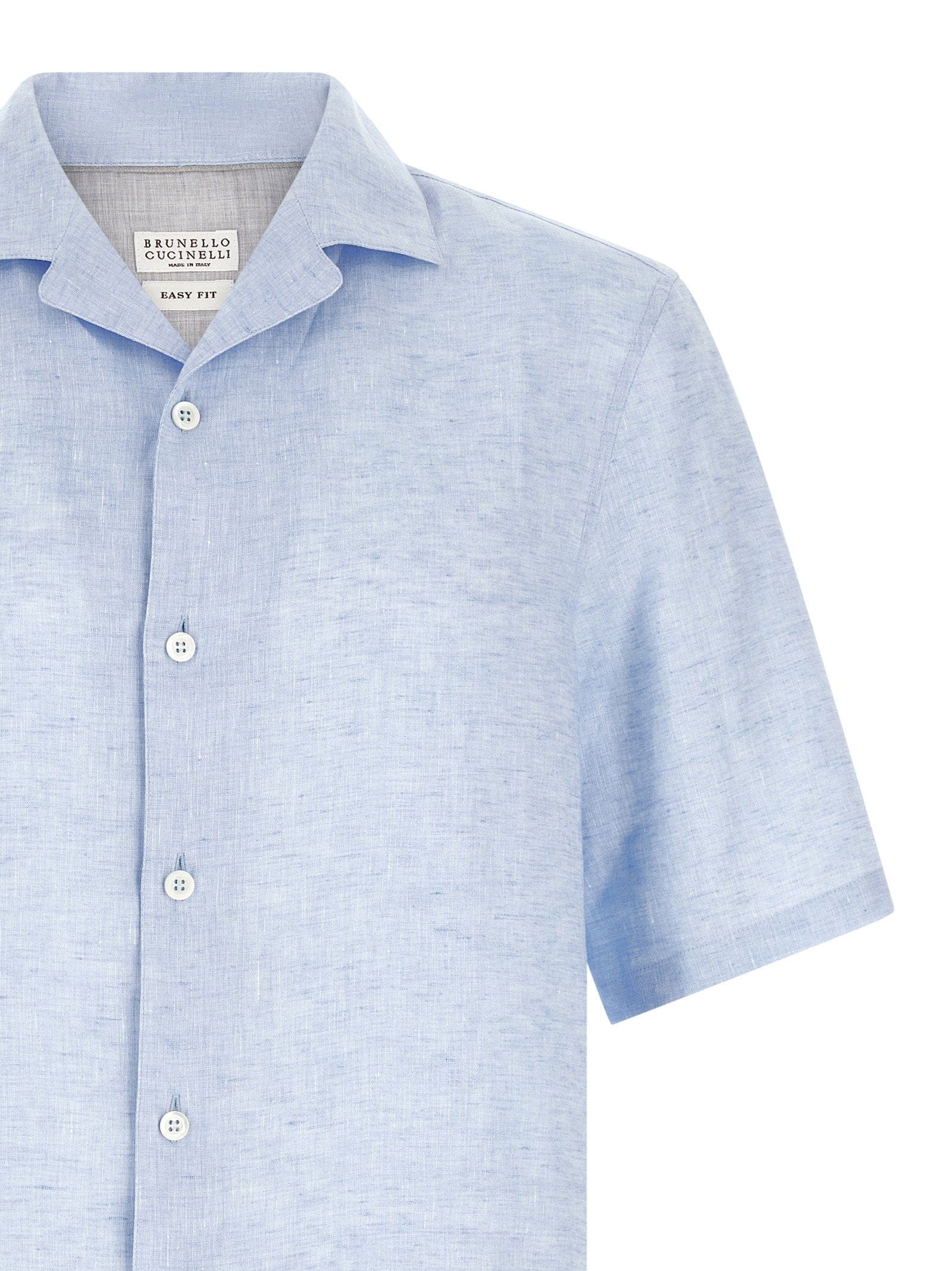 Brunello Cucinelli Linen Camp Collar Shirt — Light Blue