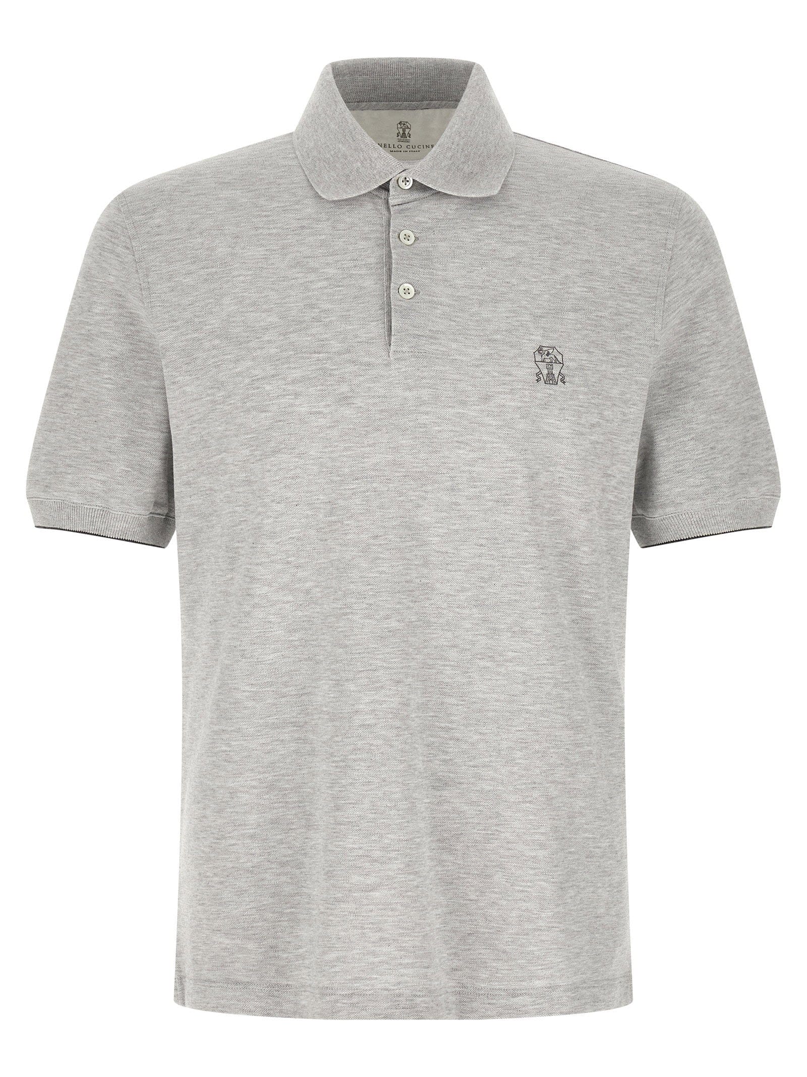 Brunello Cucinelli Logo Piqué Polo Shirt — Gray