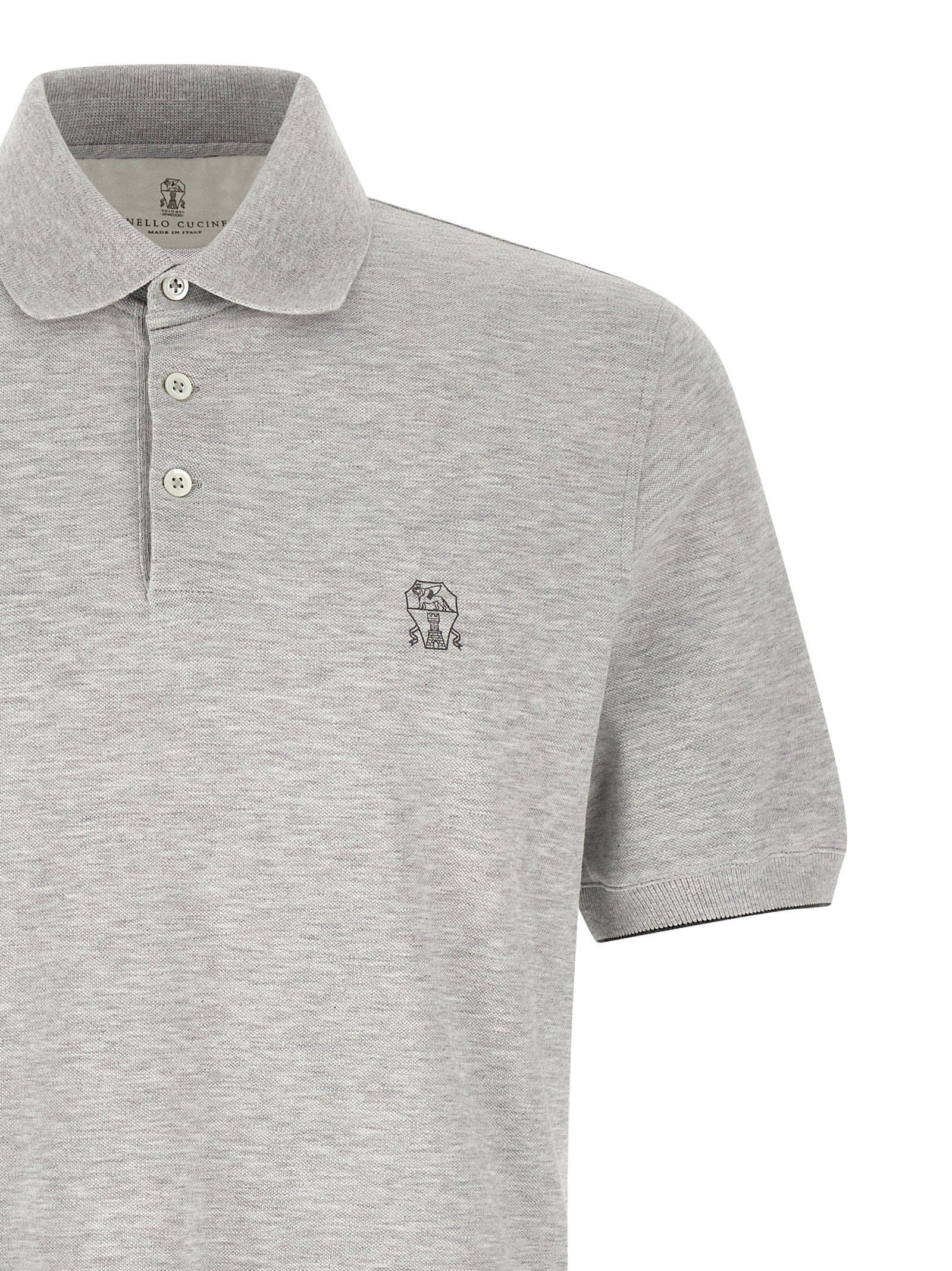 Brunello Cucinelli Logo Piqué Polo Shirt — Gray