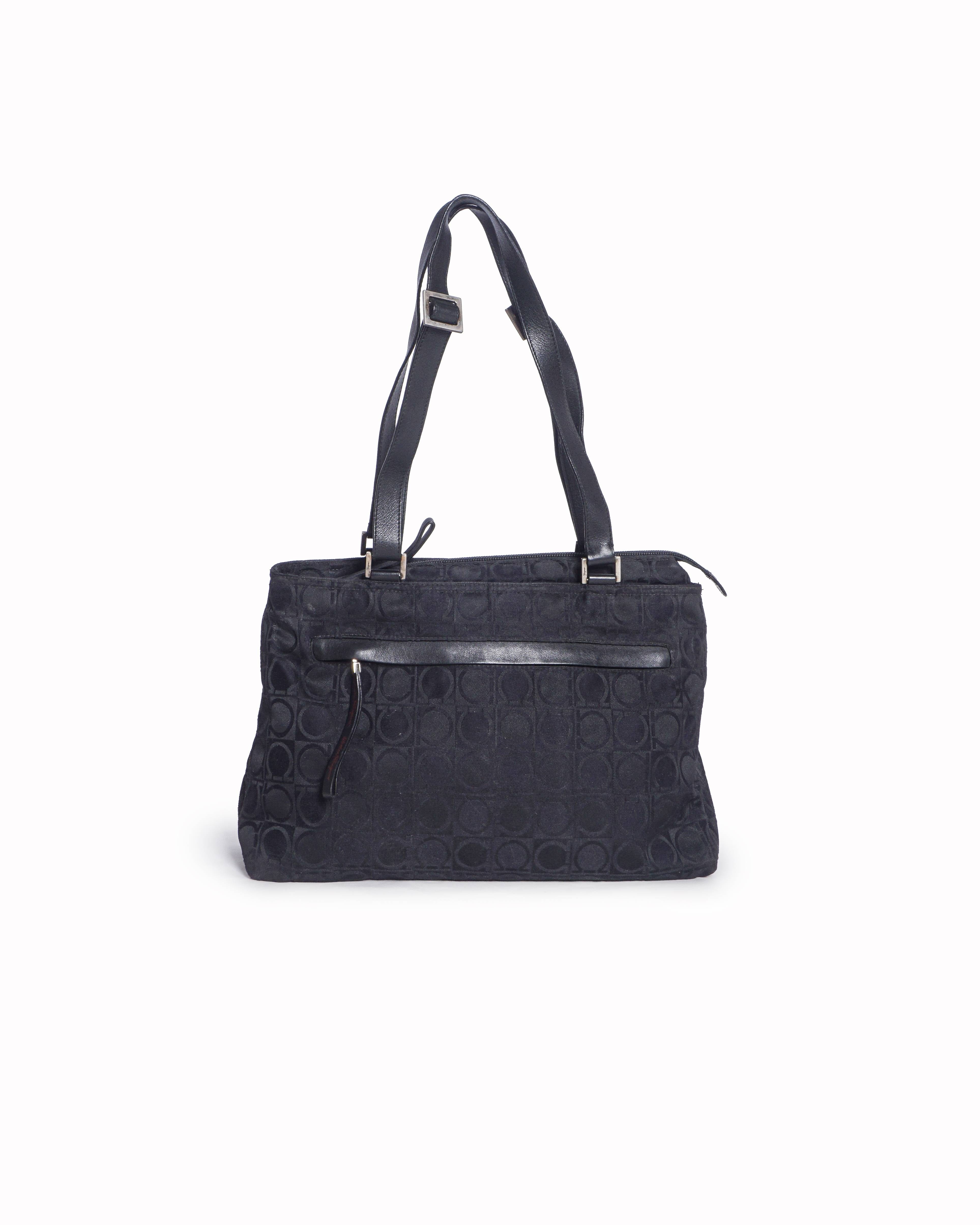 Salvatore Ferragamo Ferragamo Black Gancini Jacquard Canvas Tote Bag
