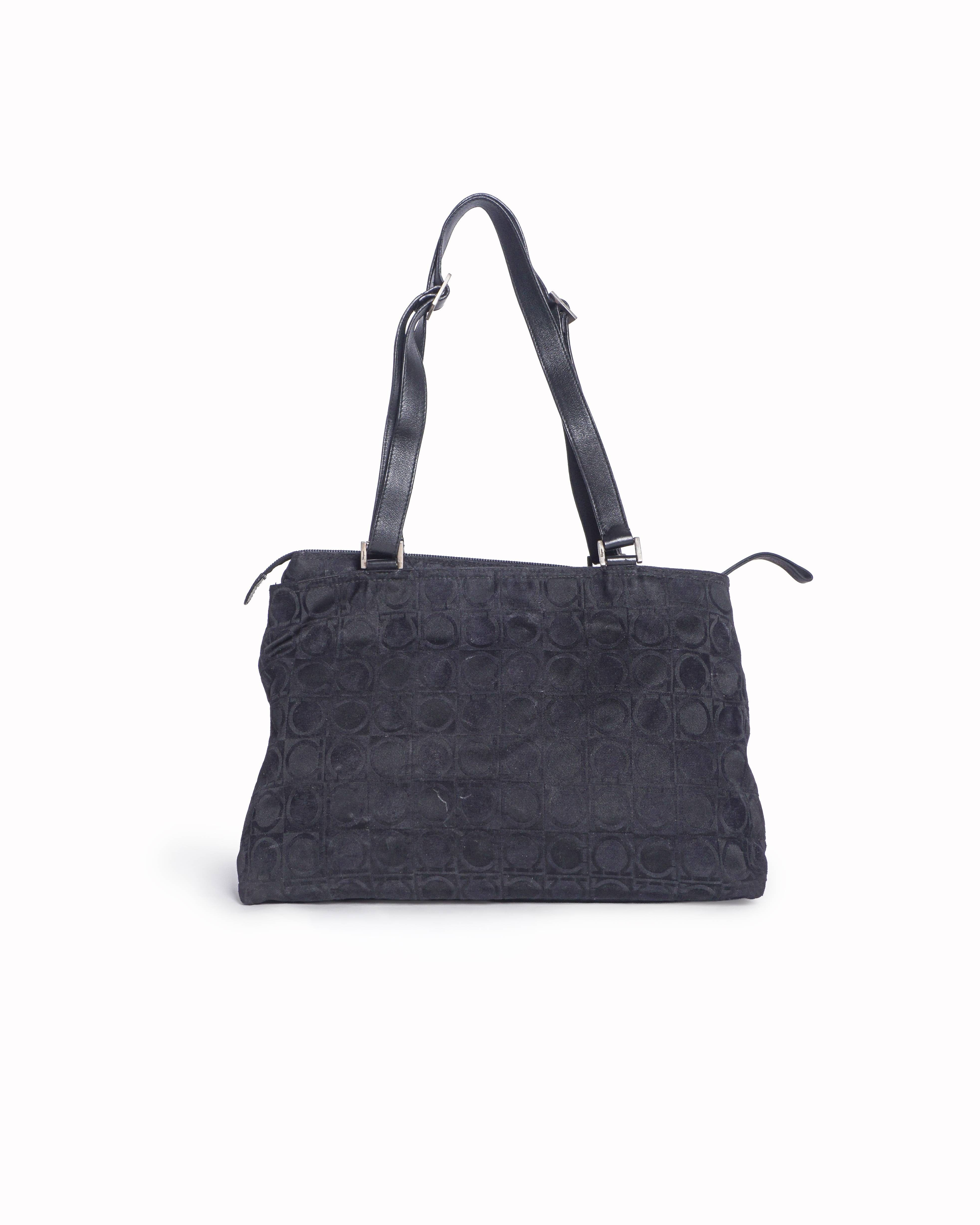 Salvatore Ferragamo Ferragamo Black Gancini Jacquard Canvas Tote Bag