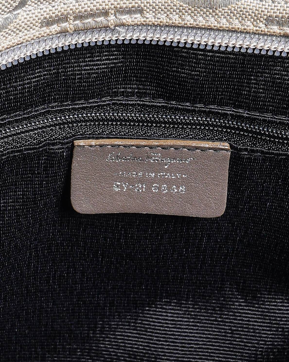 Salvatore Ferragamo Gancini Taupe Canvas & Leather Tote
