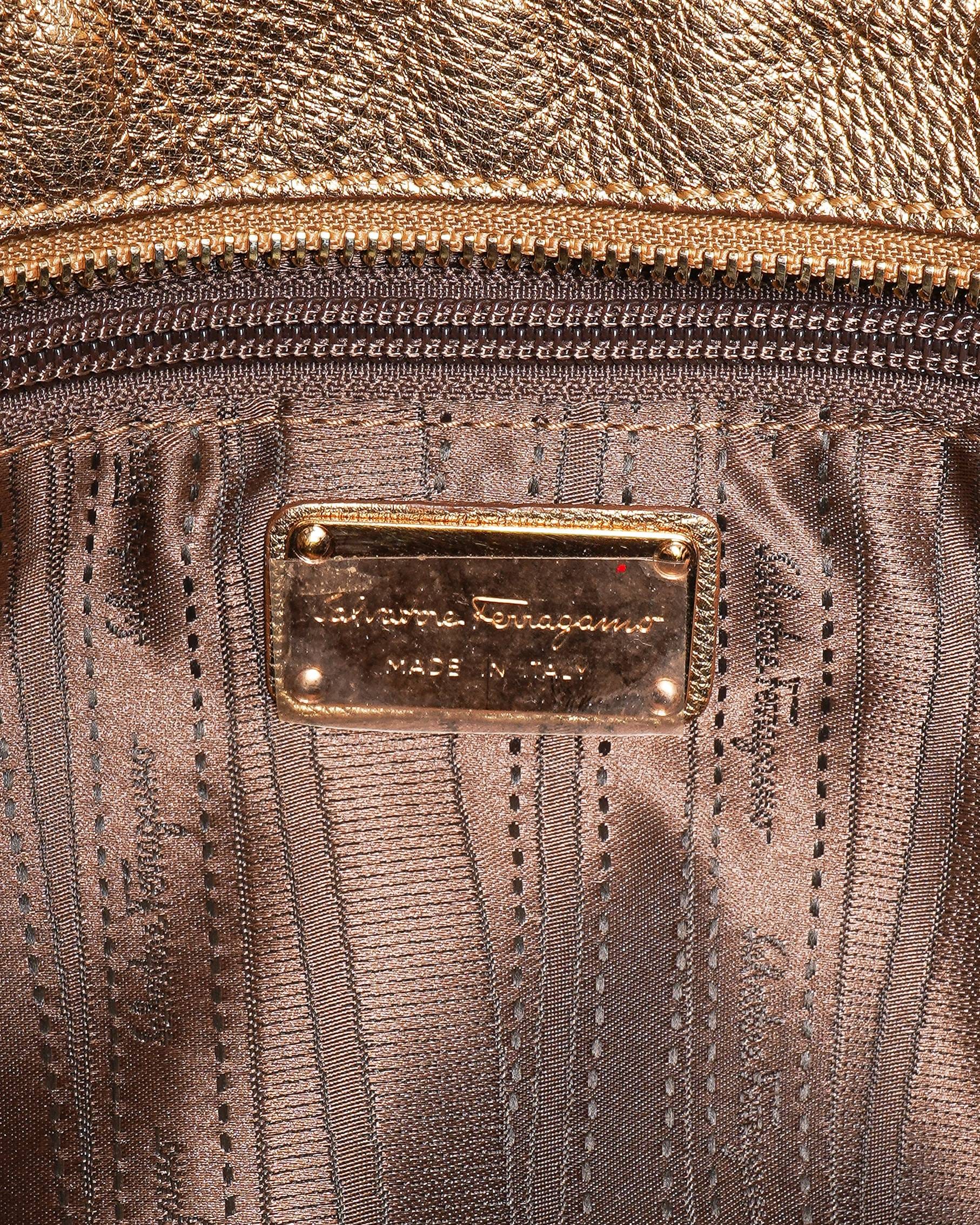 Salvatore Ferragamo Gold Gancini Metallic Leather Tote Bag
