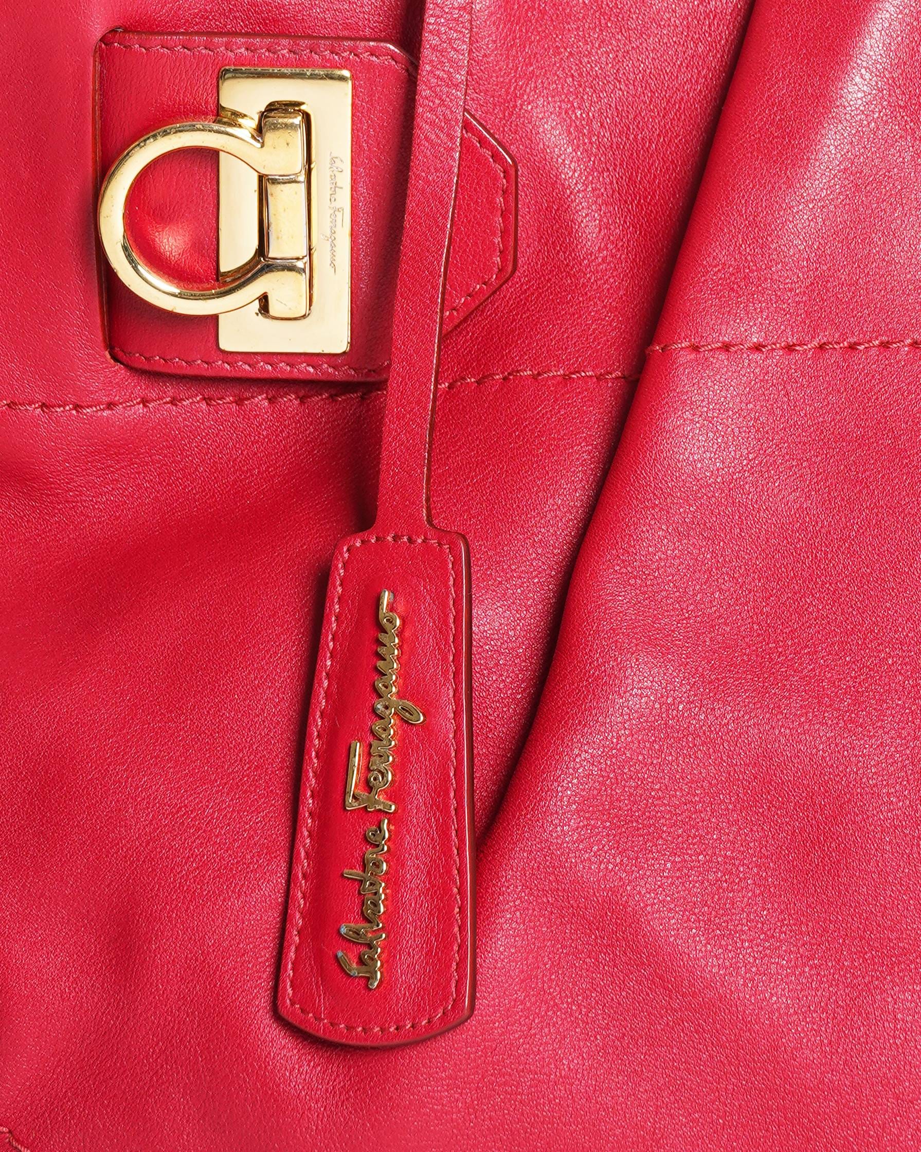 Salvatore Ferragamo Red Leather Gancini Chain Tote