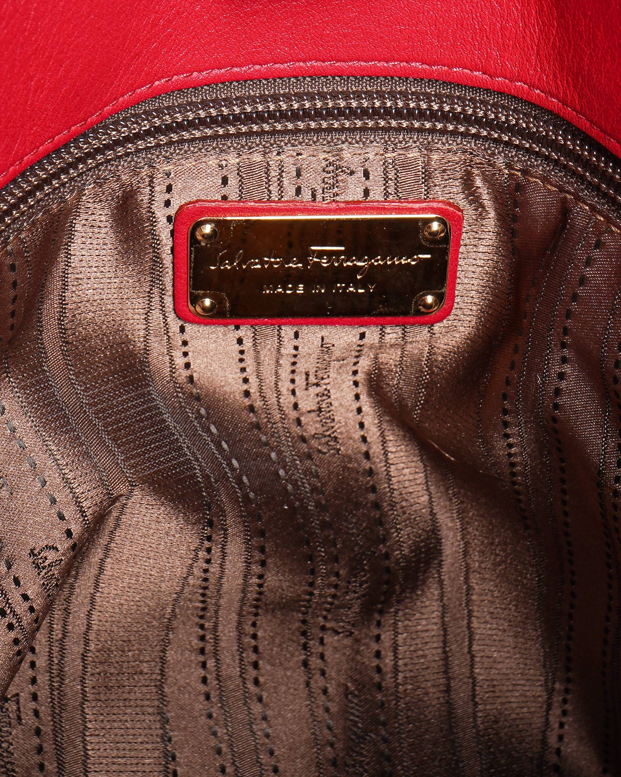 Salvatore Ferragamo Red Leather Gancini Chain Tote