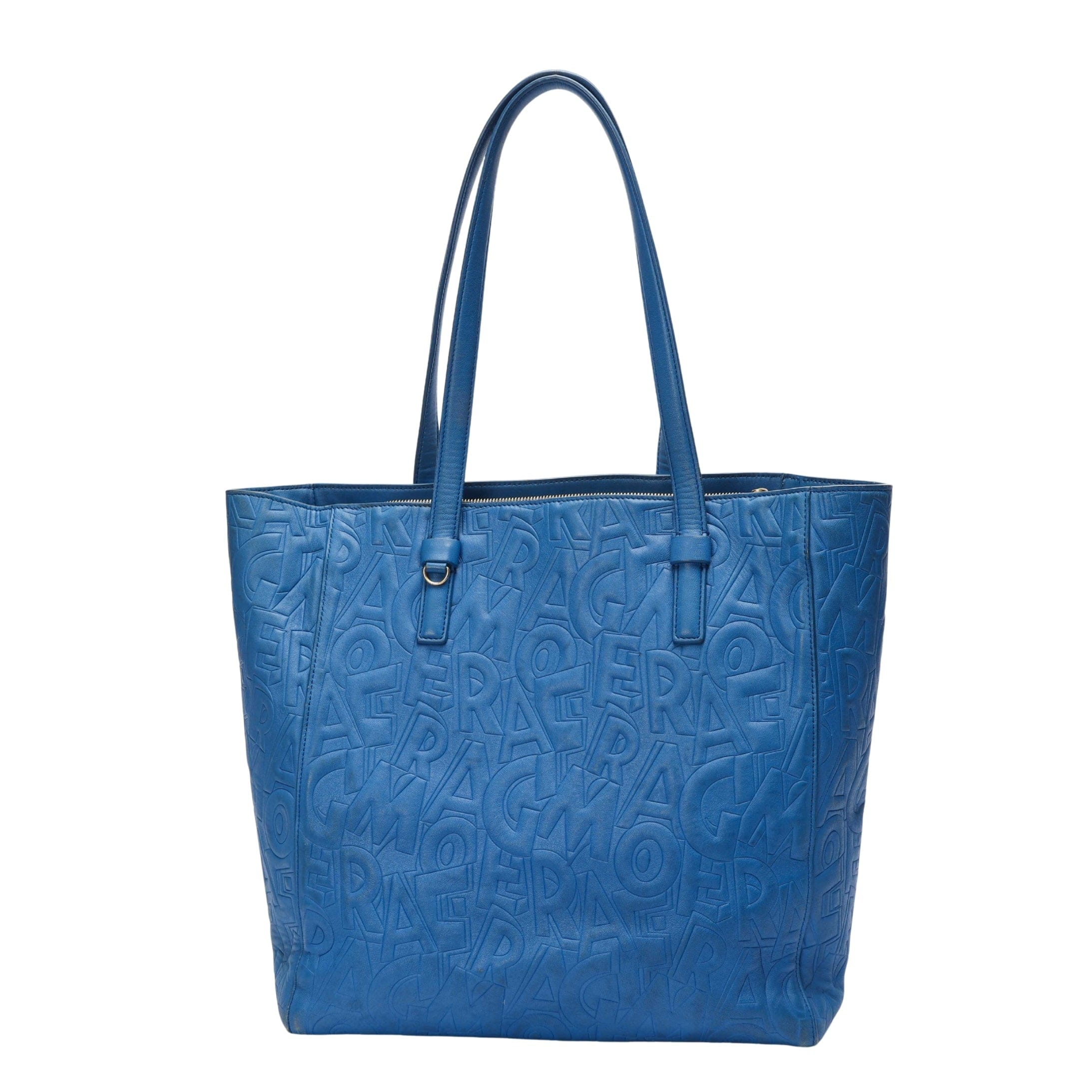 Salvatore Ferragamo Blue Logo Embossed Bonnie Tote
