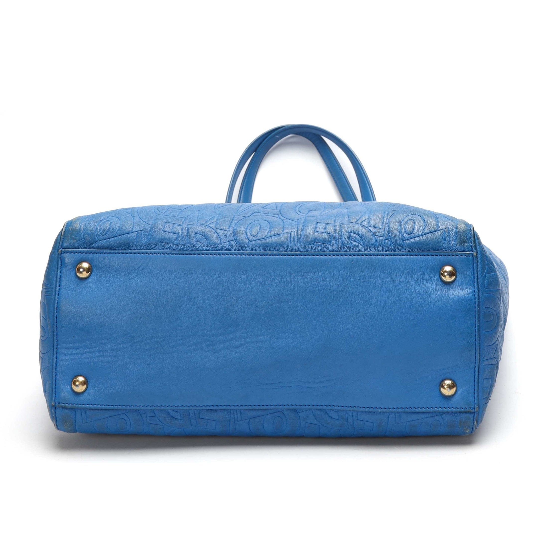 Salvatore Ferragamo Blue Logo Embossed Bonnie Tote
