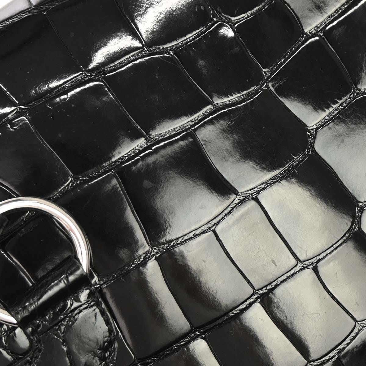 Salvatore Ferragamo * Black Crocodile Gancini Handbag