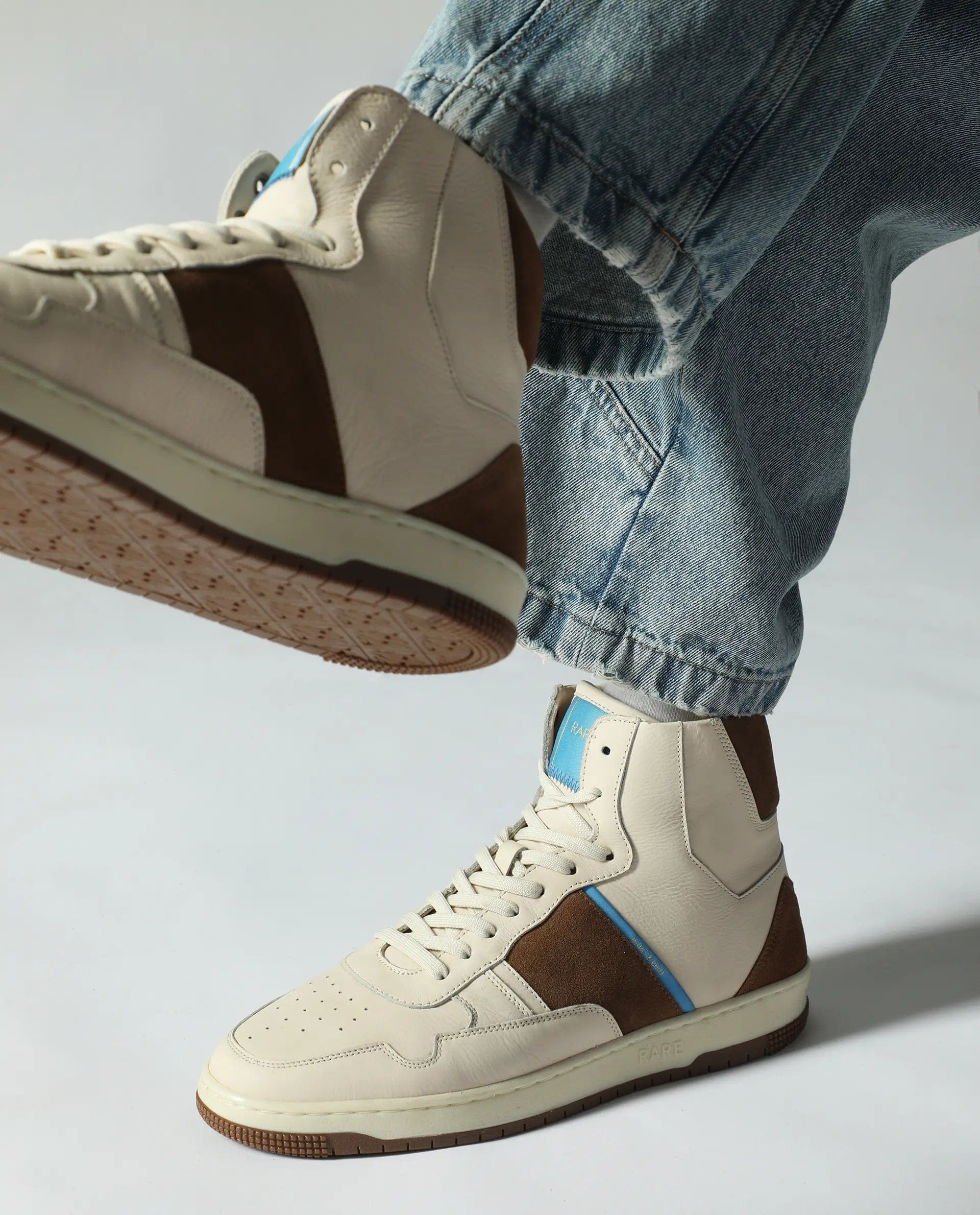RAREZ Rare Rabbit Men's Dist Beige Leather Lace - Up Closure High - Top Sneaker