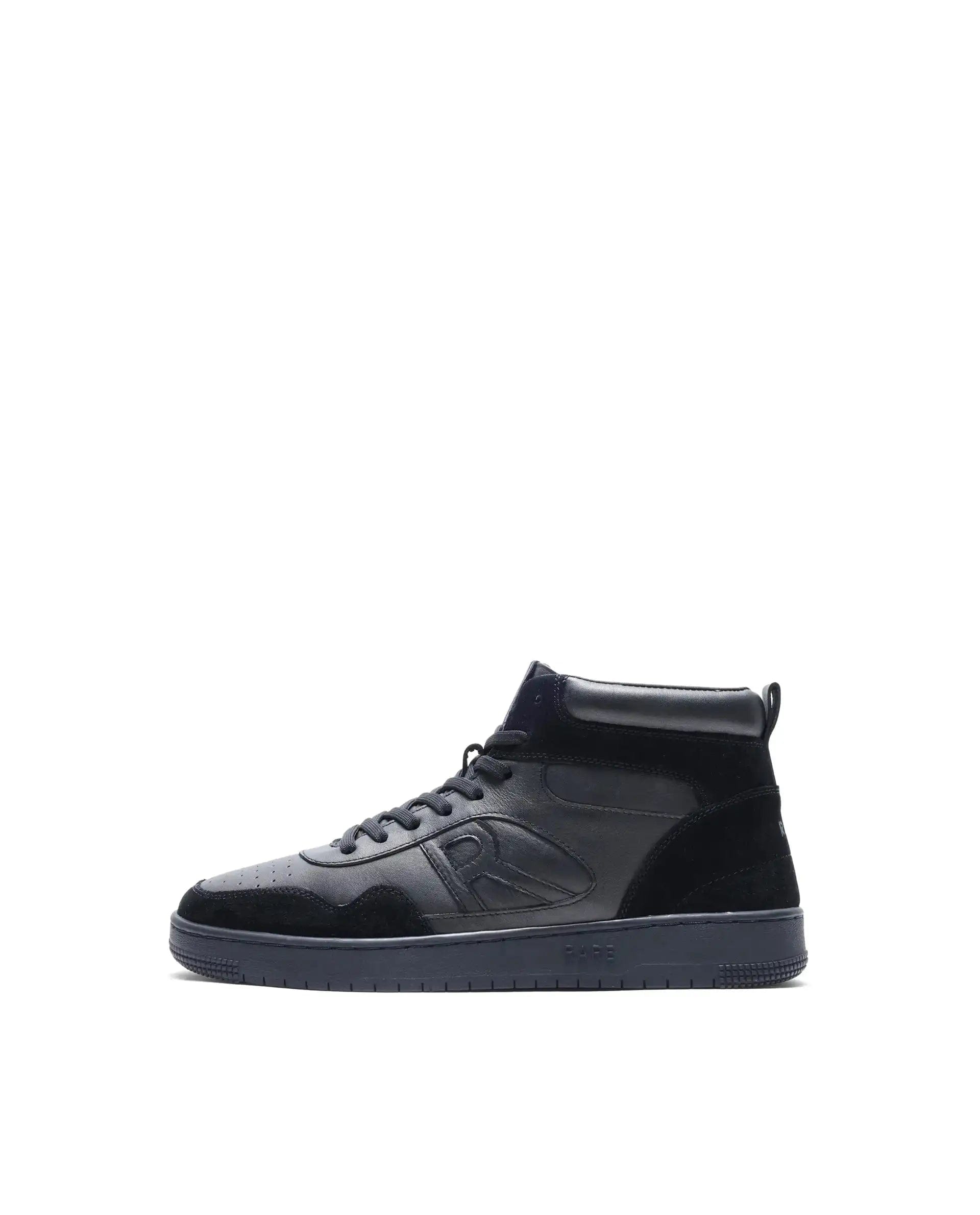RAREZ Rare Rabbit Men's Elysium High Dark Black Leather Lace - Up Closure Hi - Top Sneaker