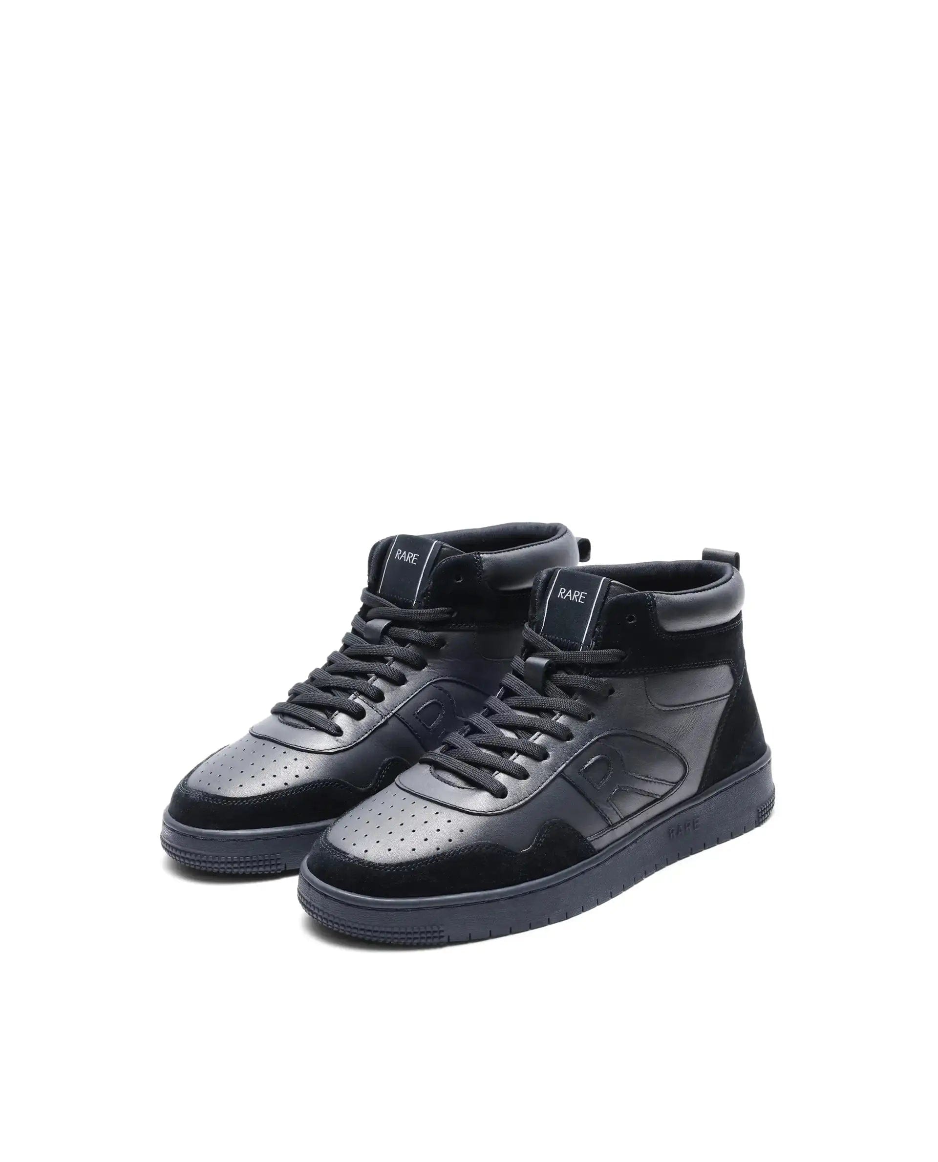 RAREZ Rare Rabbit Men's Elysium High Dark Black Leather Lace - Up Closure Hi - Top Sneaker