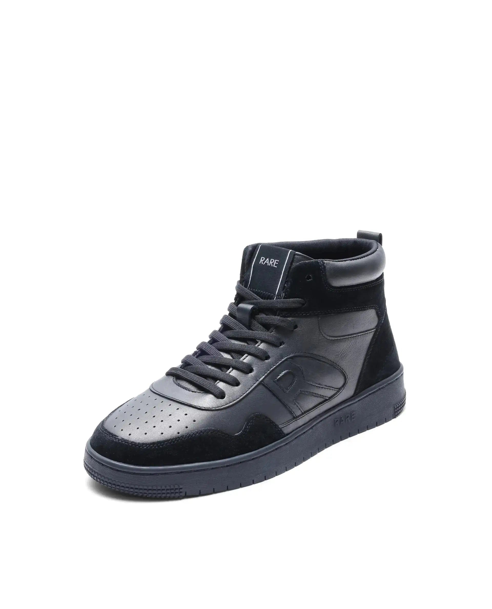 RAREZ Rare Rabbit Men's Elysium High Dark Black Leather Lace - Up Closure Hi - Top Sneaker