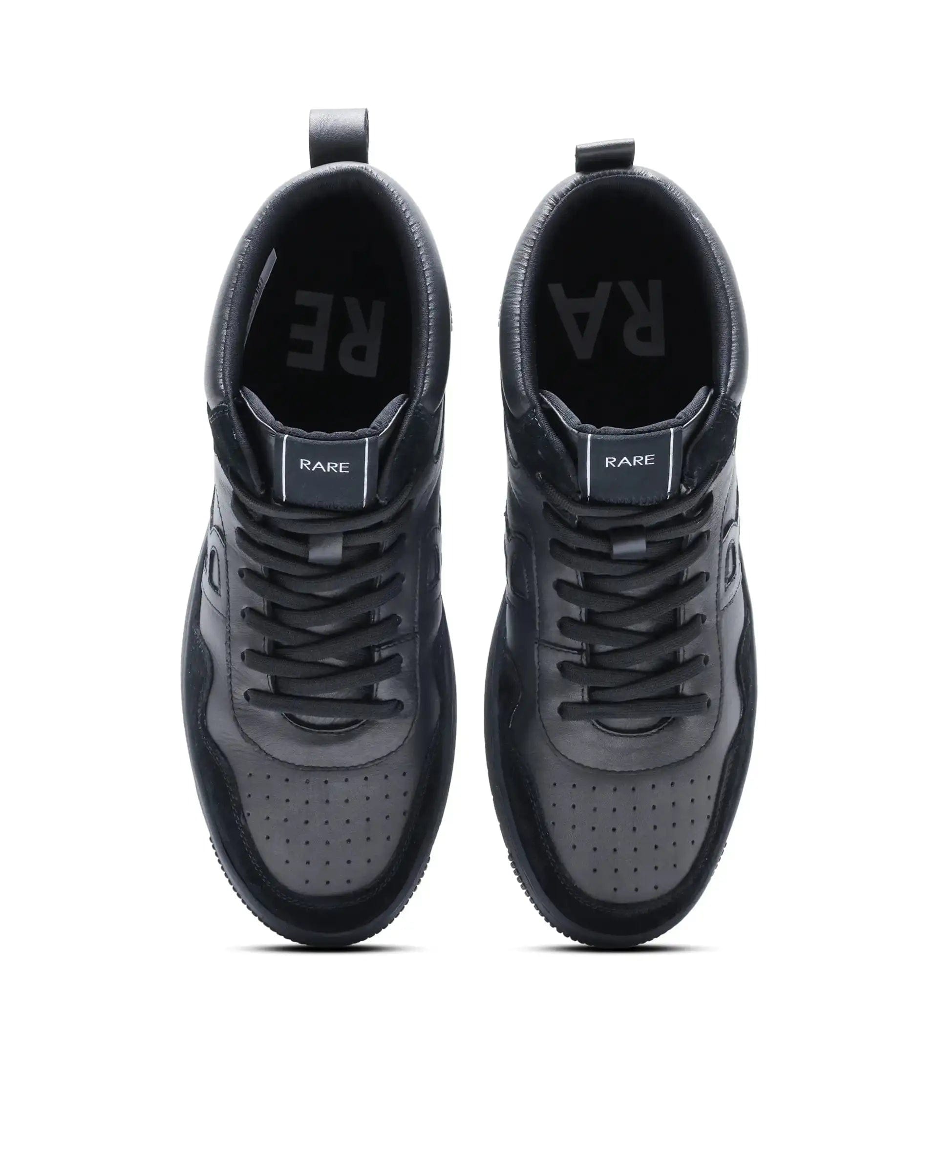 RAREZ Rare Rabbit Men's Elysium High Dark Black Leather Lace - Up Closure Hi - Top Sneaker
