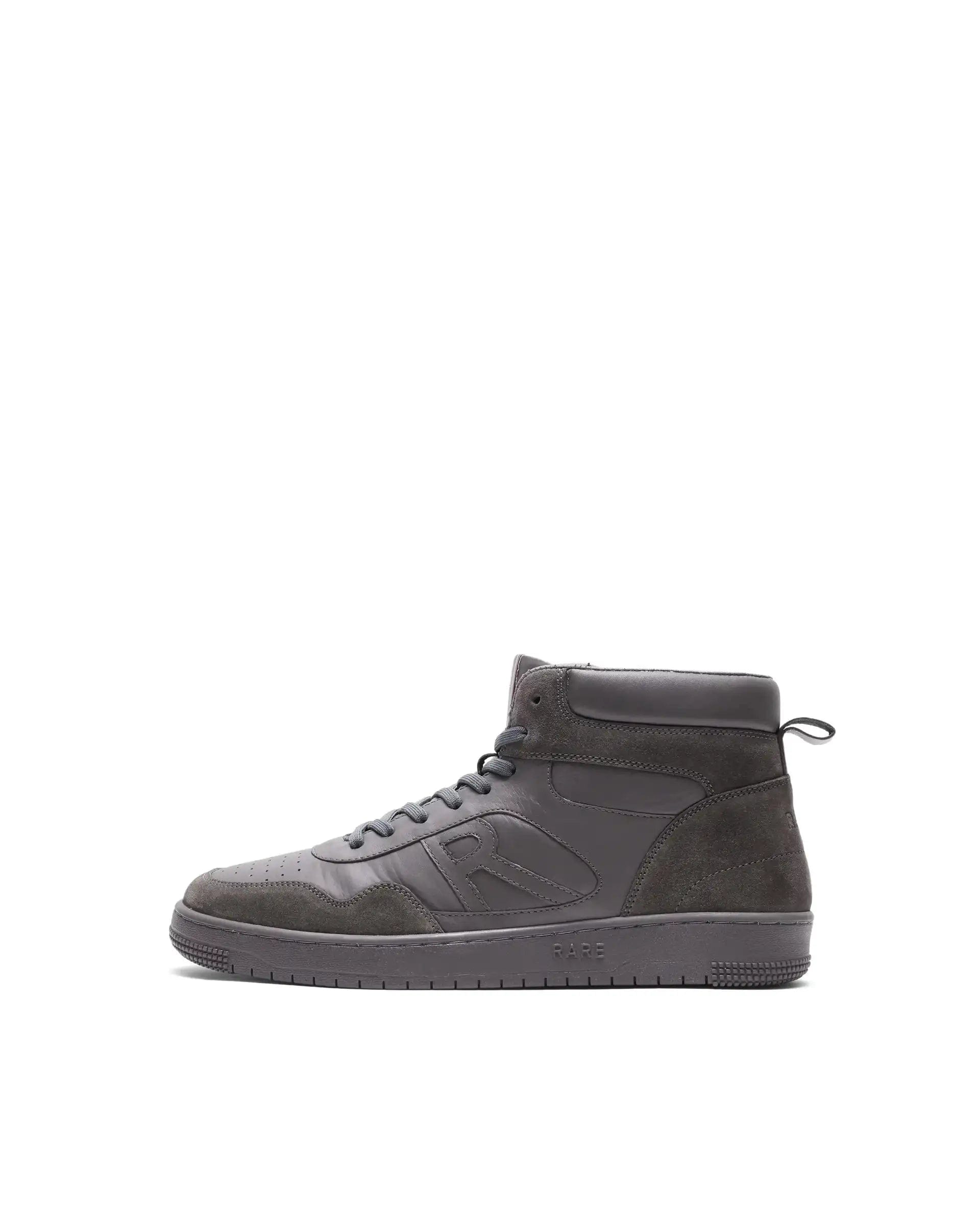 RAREZ Rare Rabbit Men's Elysium High Dark Grey Leather Lace - Up Closure Hi - Top Sneaker