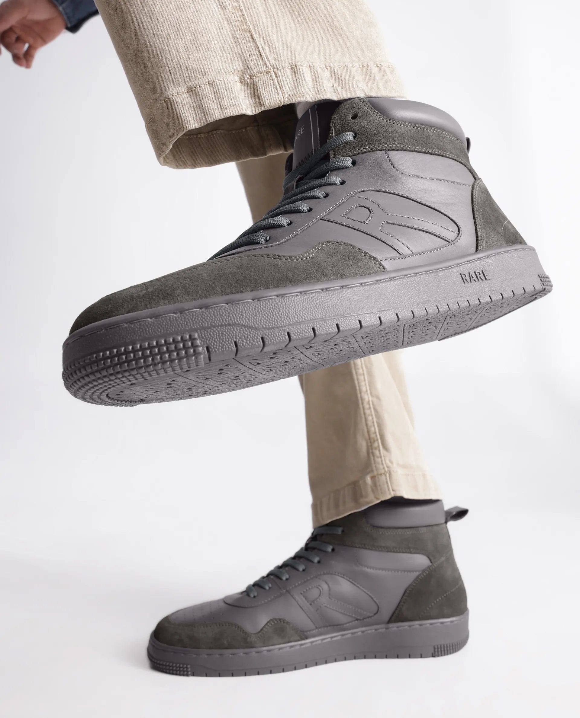 RAREZ Rare Rabbit Men's Elysium High Dark Grey Leather Lace - Up Closure Hi - Top Sneaker