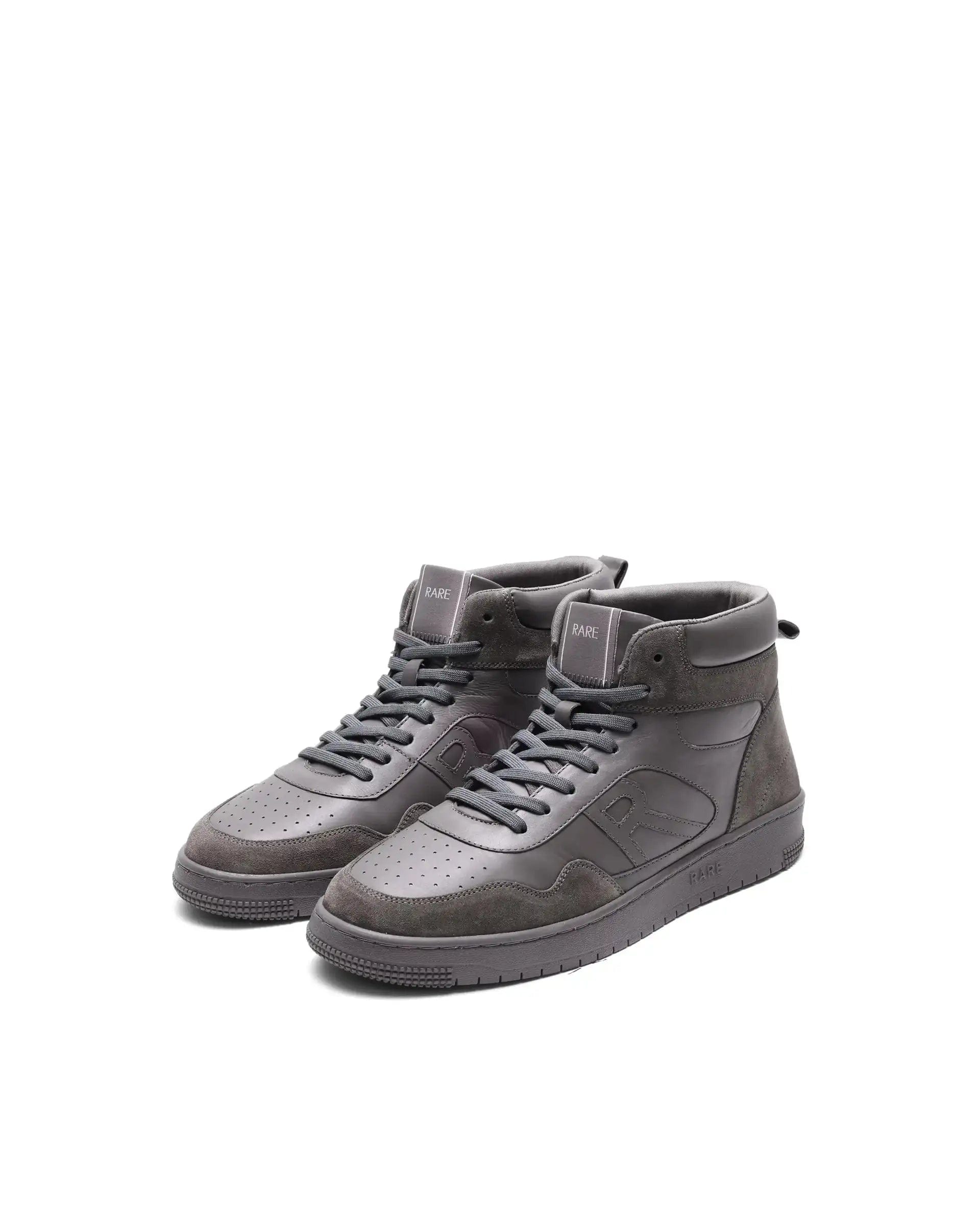 RAREZ Rare Rabbit Men's Elysium High Dark Grey Leather Lace - Up Closure Hi - Top Sneaker