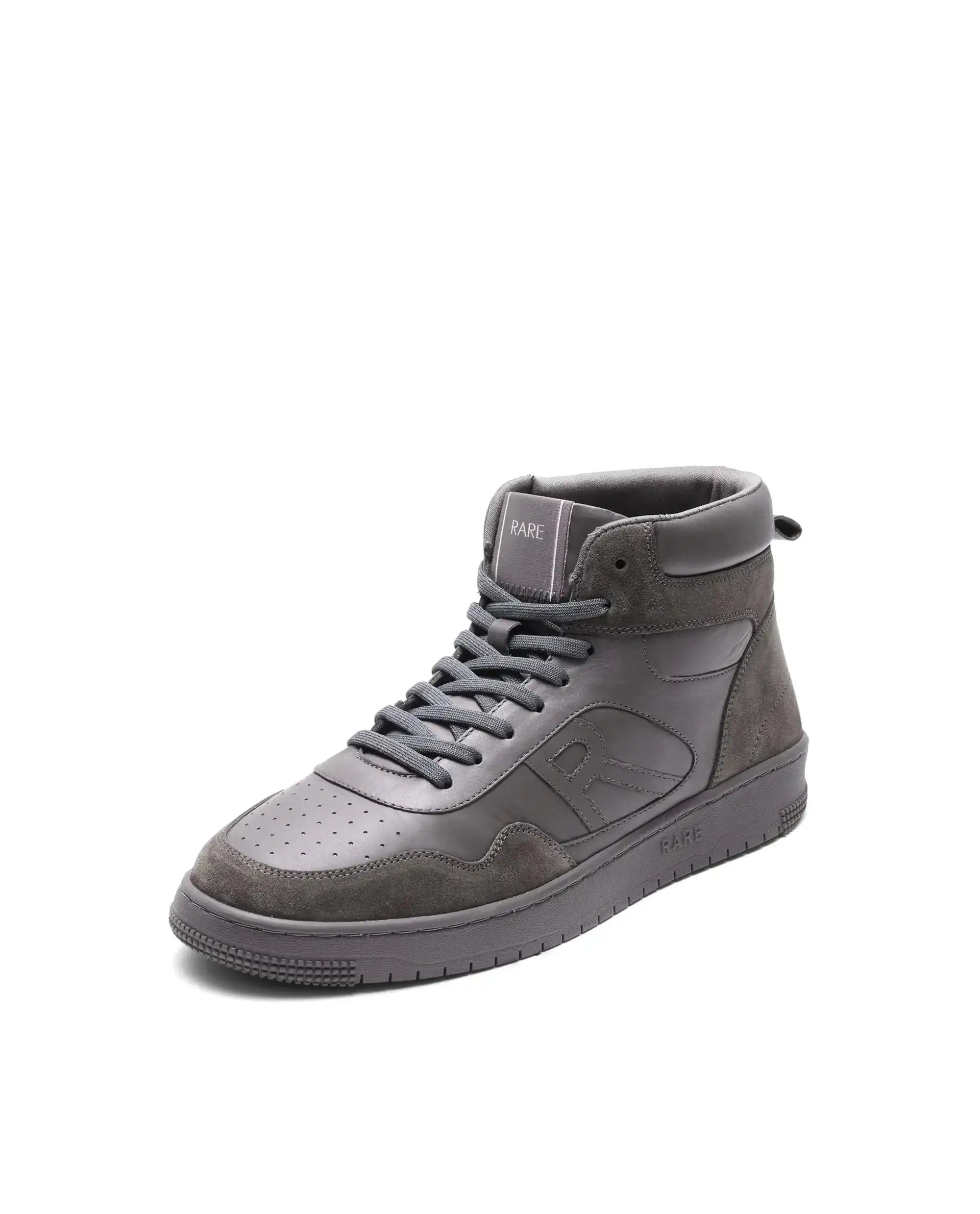RAREZ Rare Rabbit Men's Elysium High Dark Grey Leather Lace - Up Closure Hi - Top Sneaker