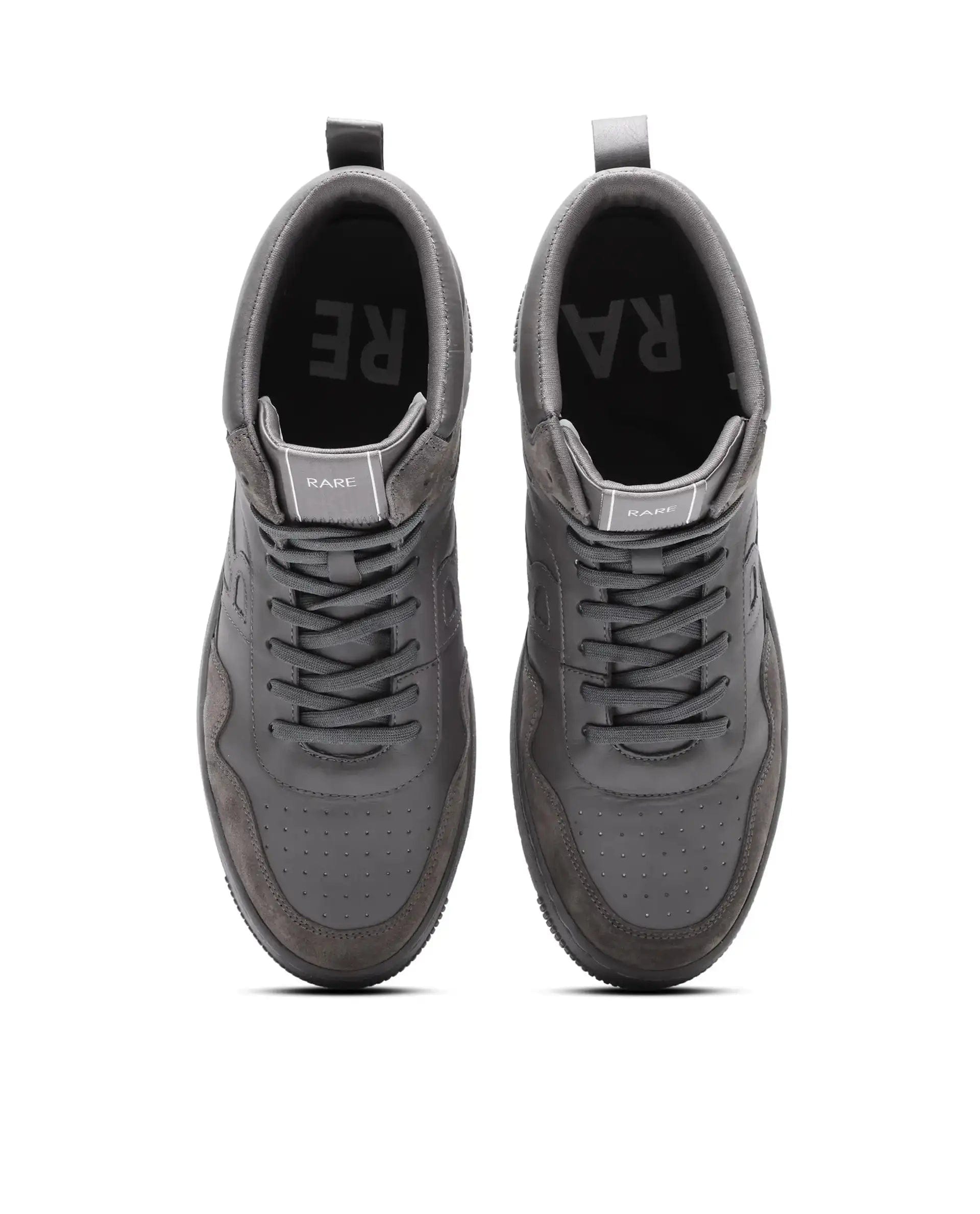RAREZ Rare Rabbit Men's Elysium High Dark Grey Leather Lace - Up Closure Hi - Top Sneaker