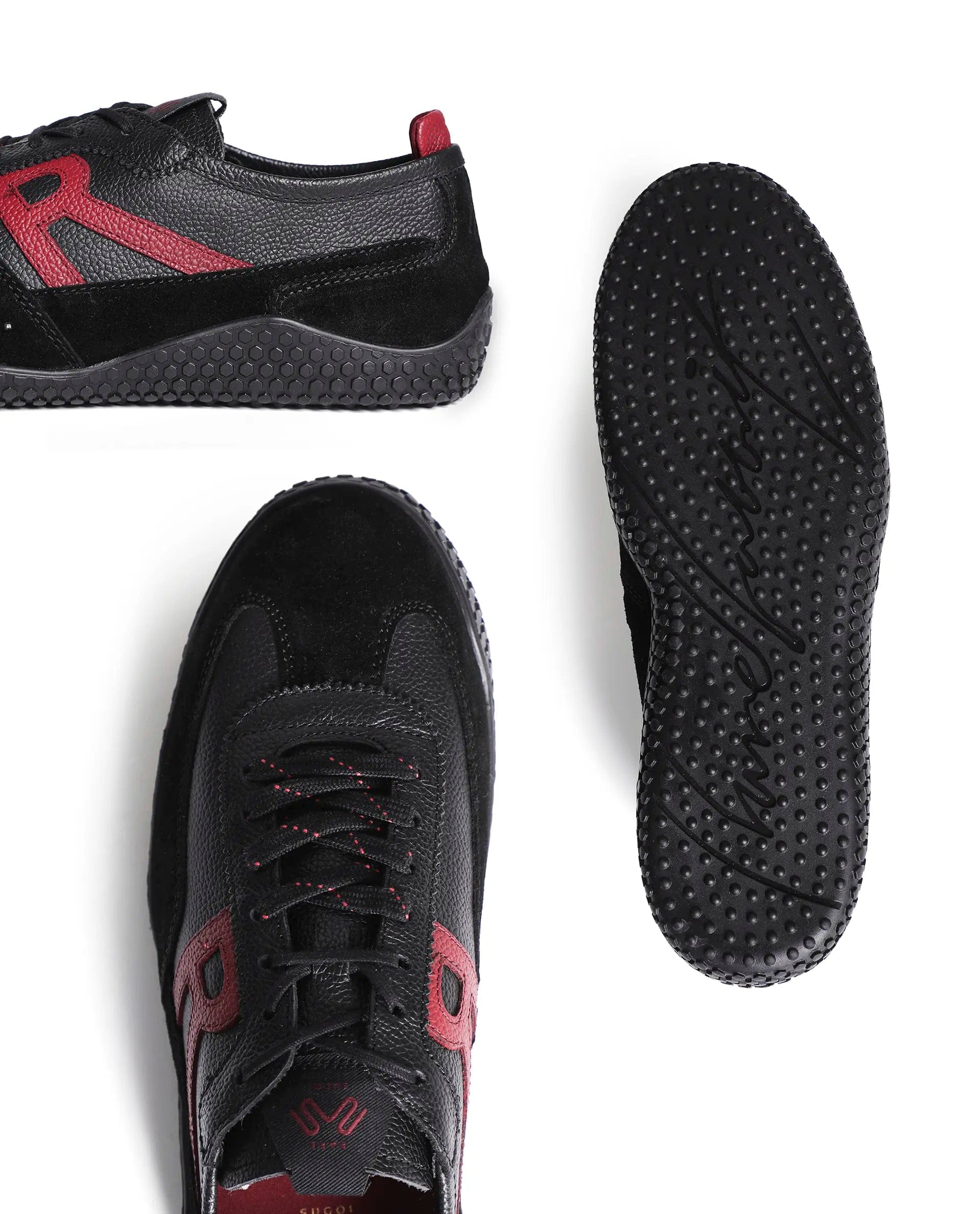 Rarez Men's Sugoi Membo Primary Black/Red Leather Regular Sneaker