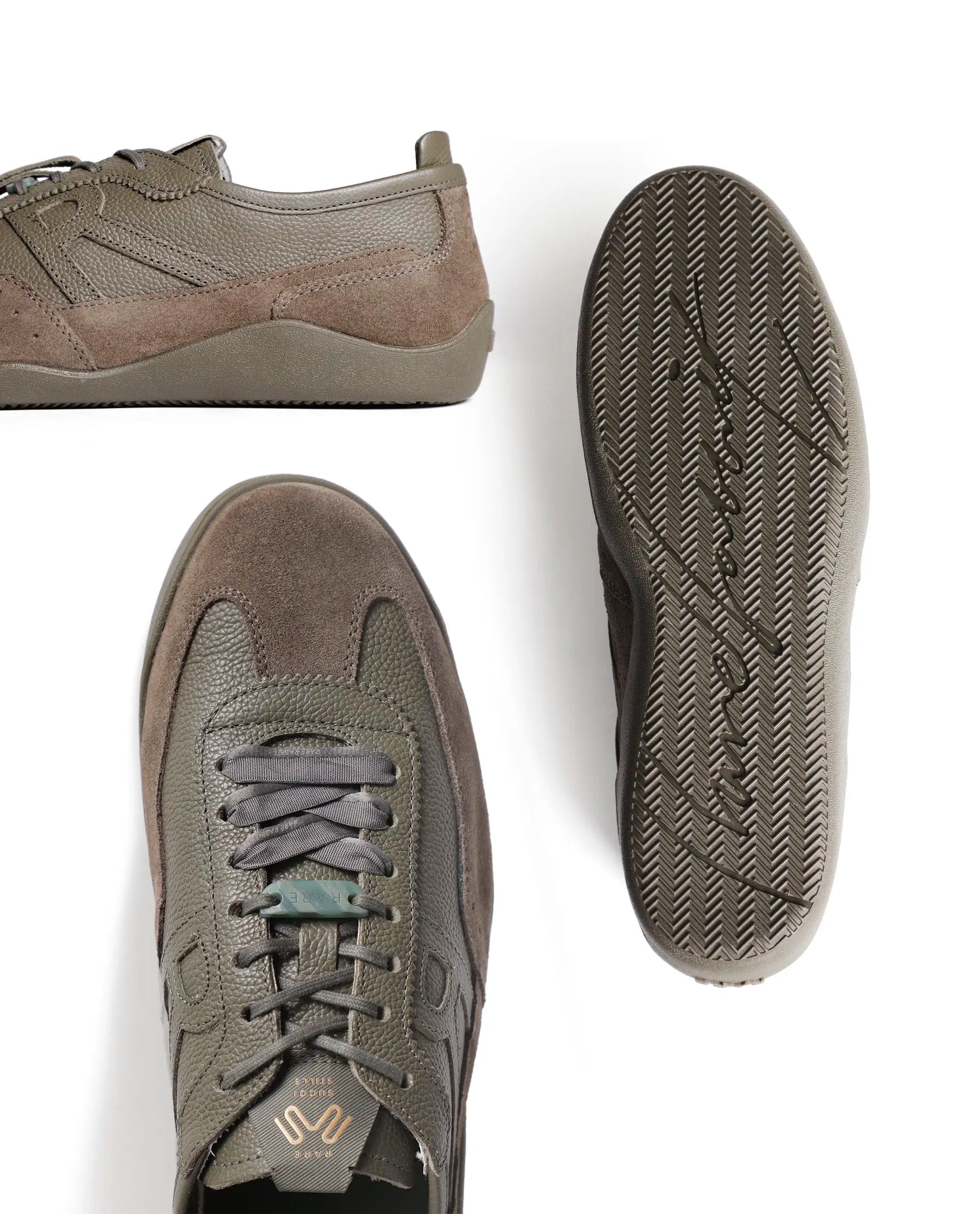 Rarez Men's Sugoi Still Primary Tent Olive Leather Regular Sneaker