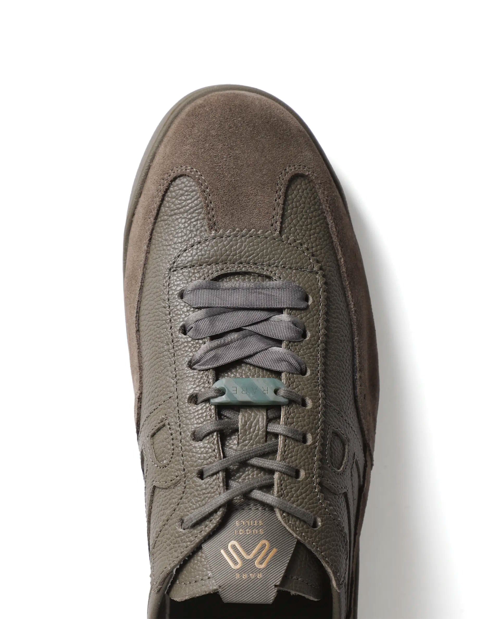 Rarez Men's Sugoi Still Primary Tent Olive Leather Regular Sneaker