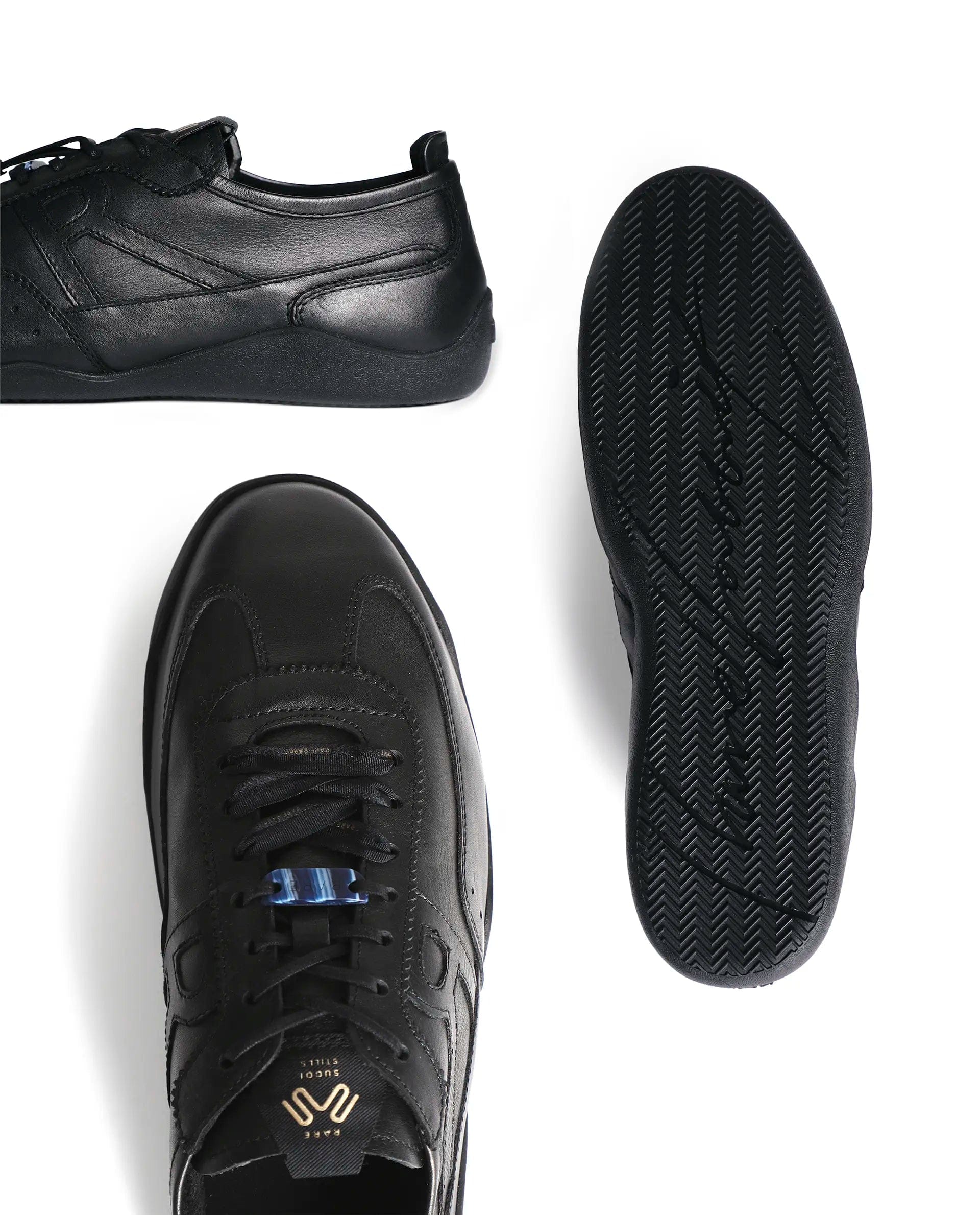 Rarez Men's Sugoi Still Primary Black Leather Regular Sneaker