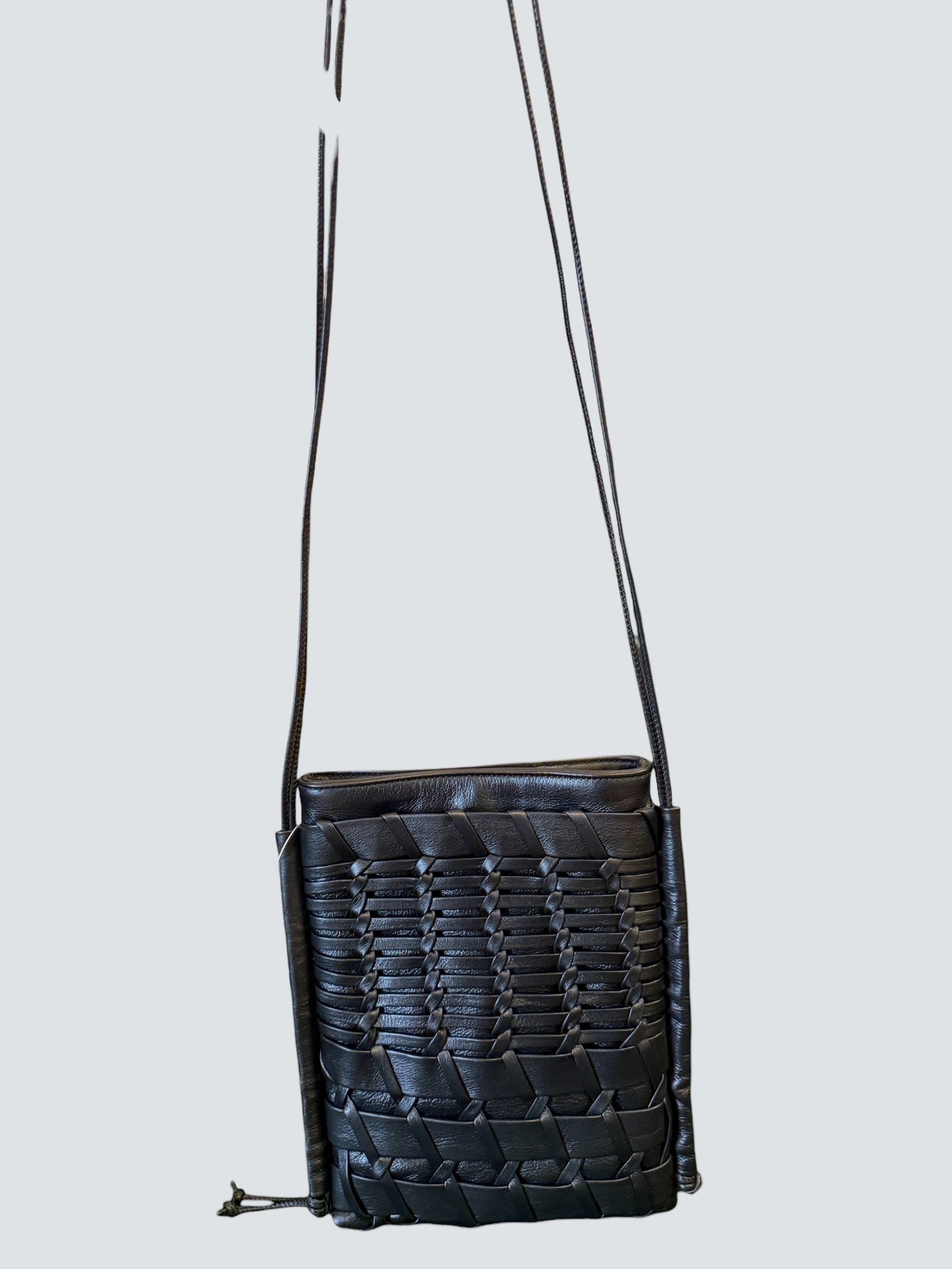 Hereu Black Woven Leather Trena Crossbody Bag