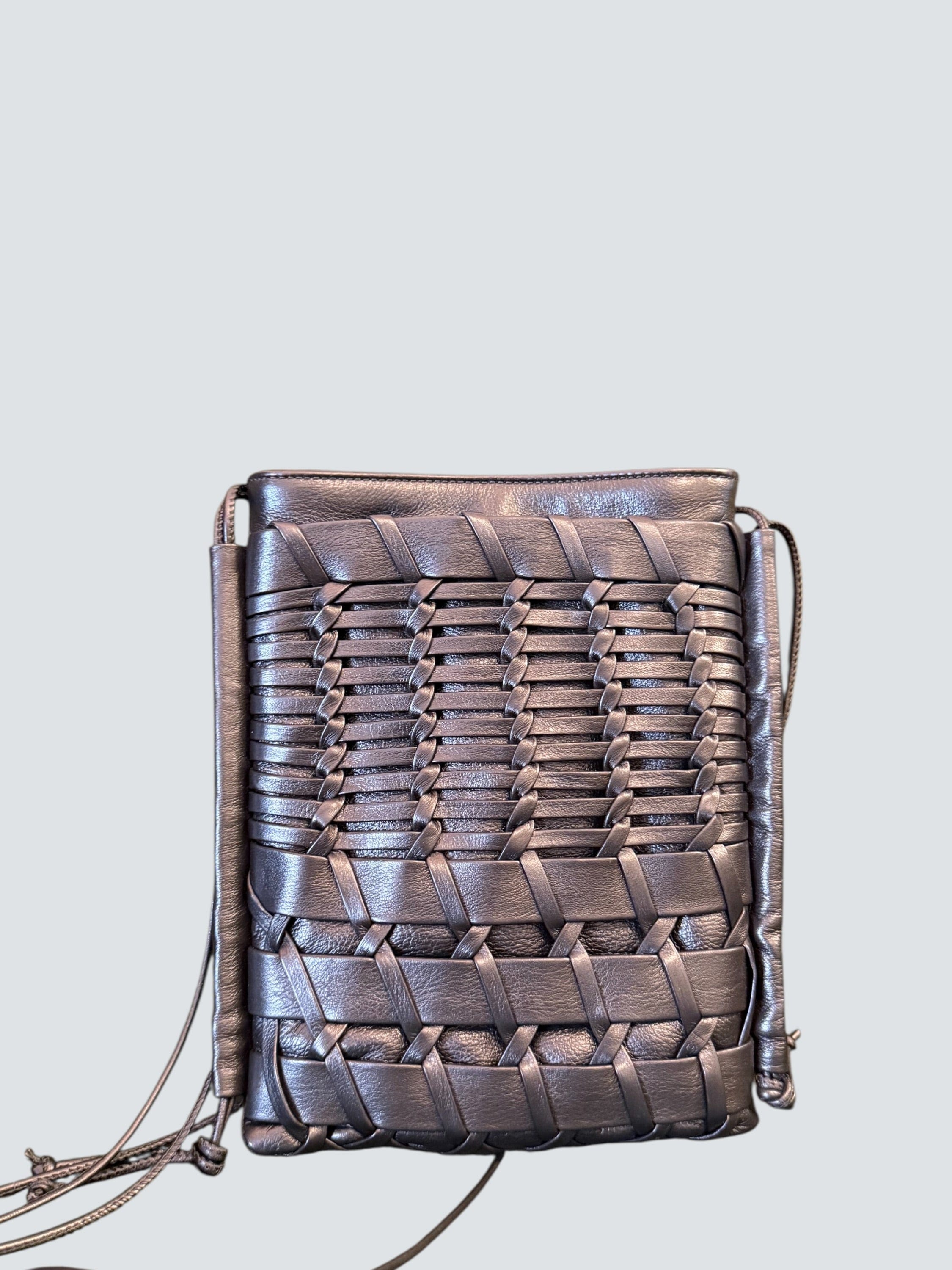 Hereu Black Woven Leather Trena Crossbody Bag