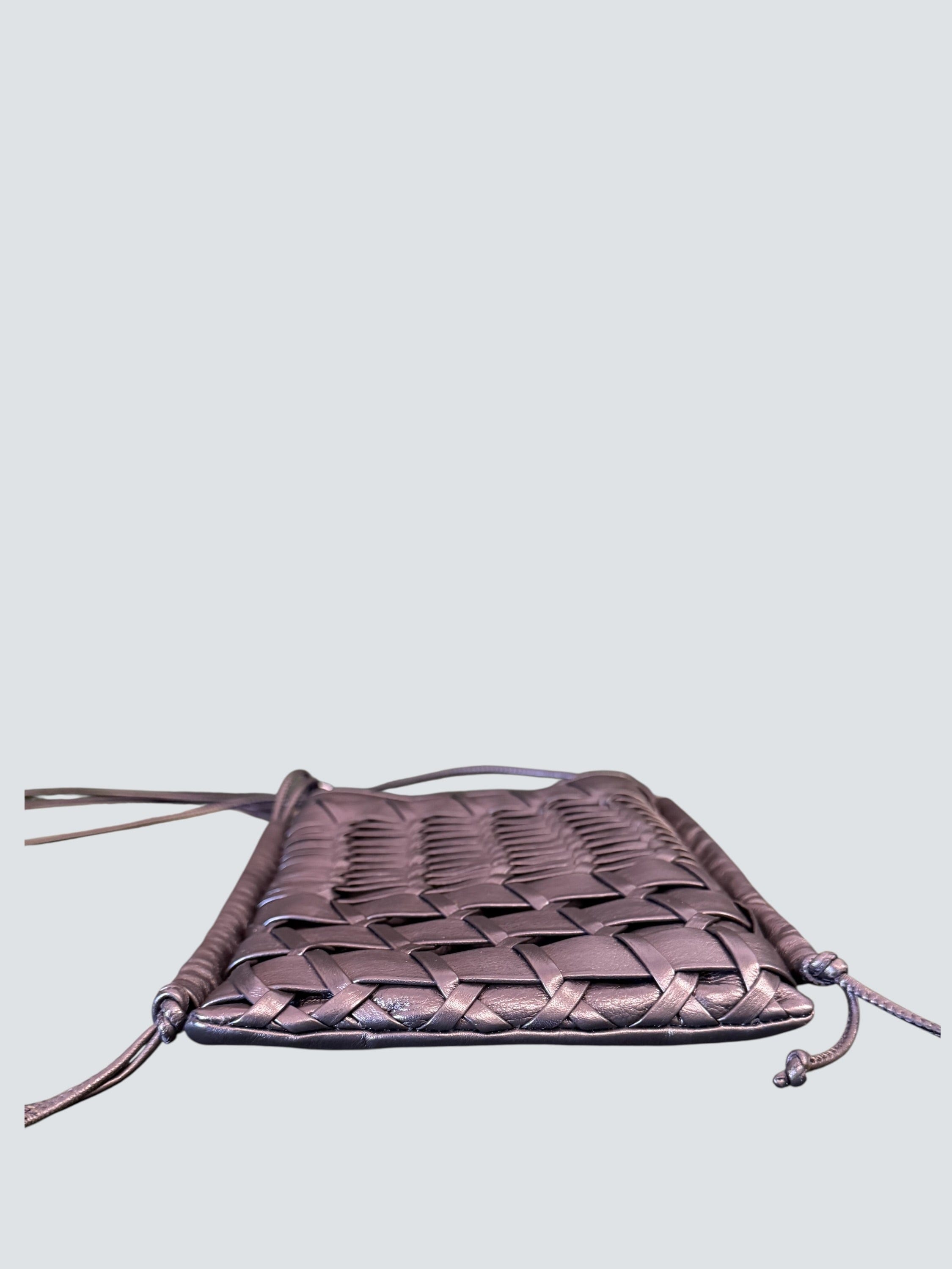 Hereu Black Woven Leather Trena Crossbody Bag