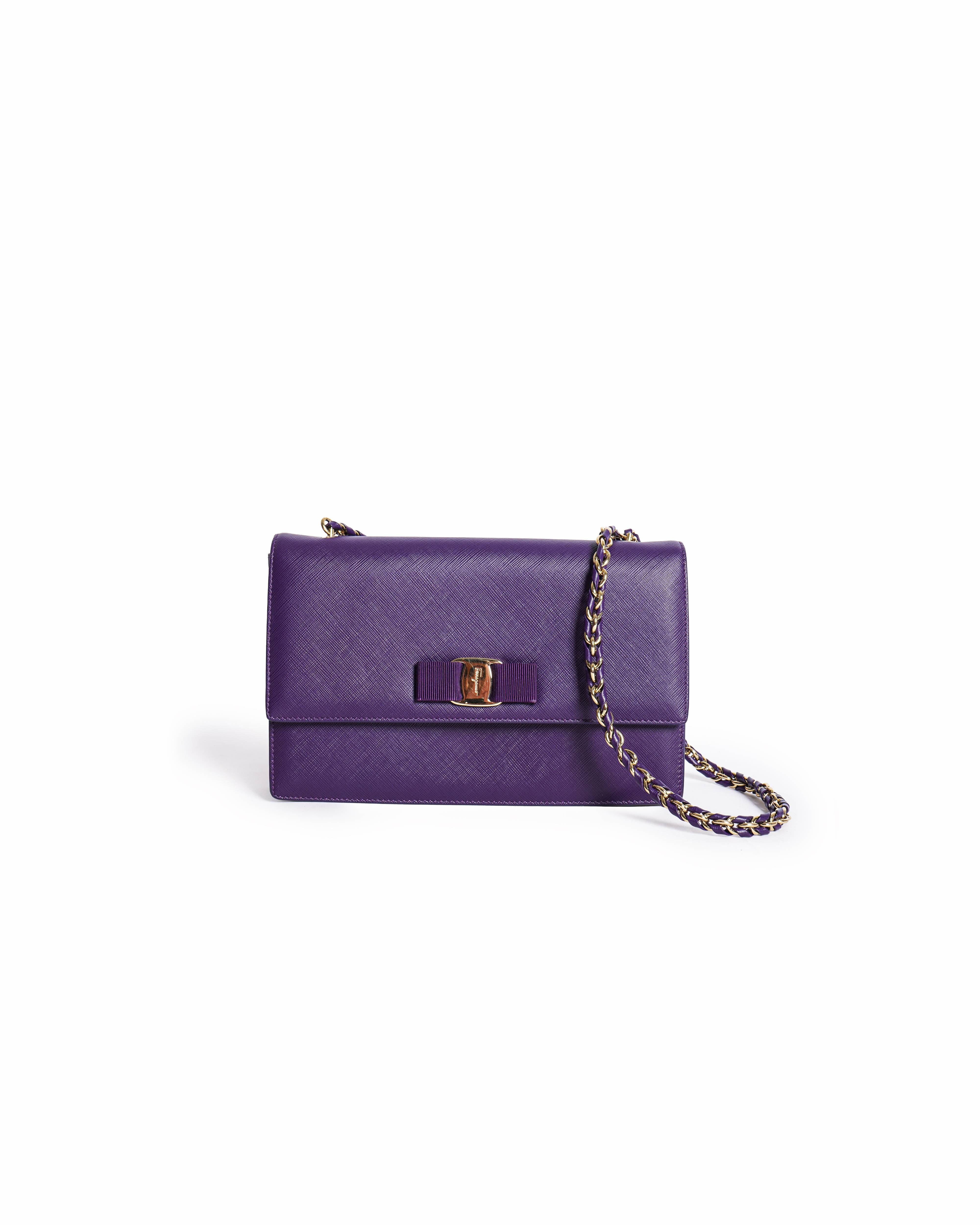 Salvatore Ferragamo Vara Bow Crossbody Bag In Purple