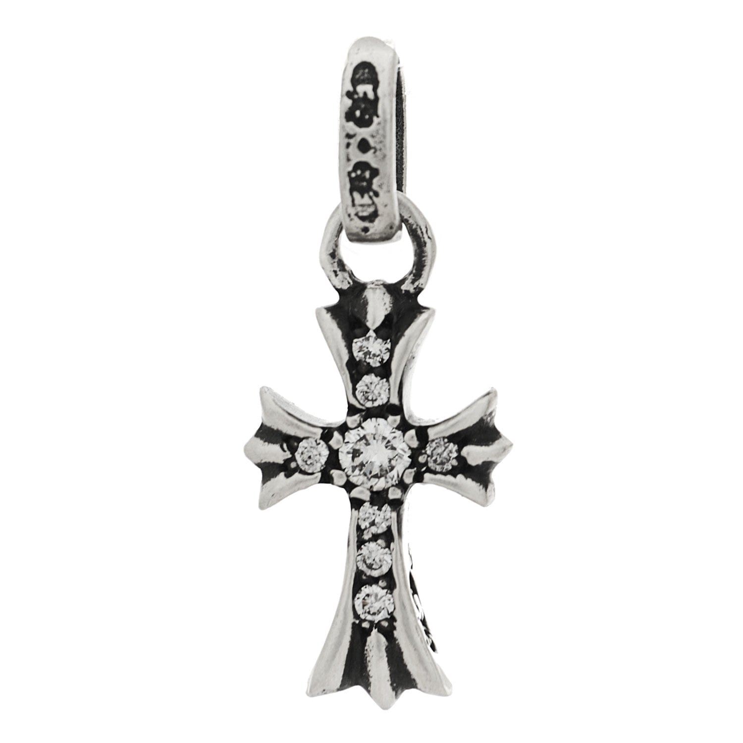 Chrome Hearts Sterling Silver Diamond Baby Fat Cross Pave Pendant