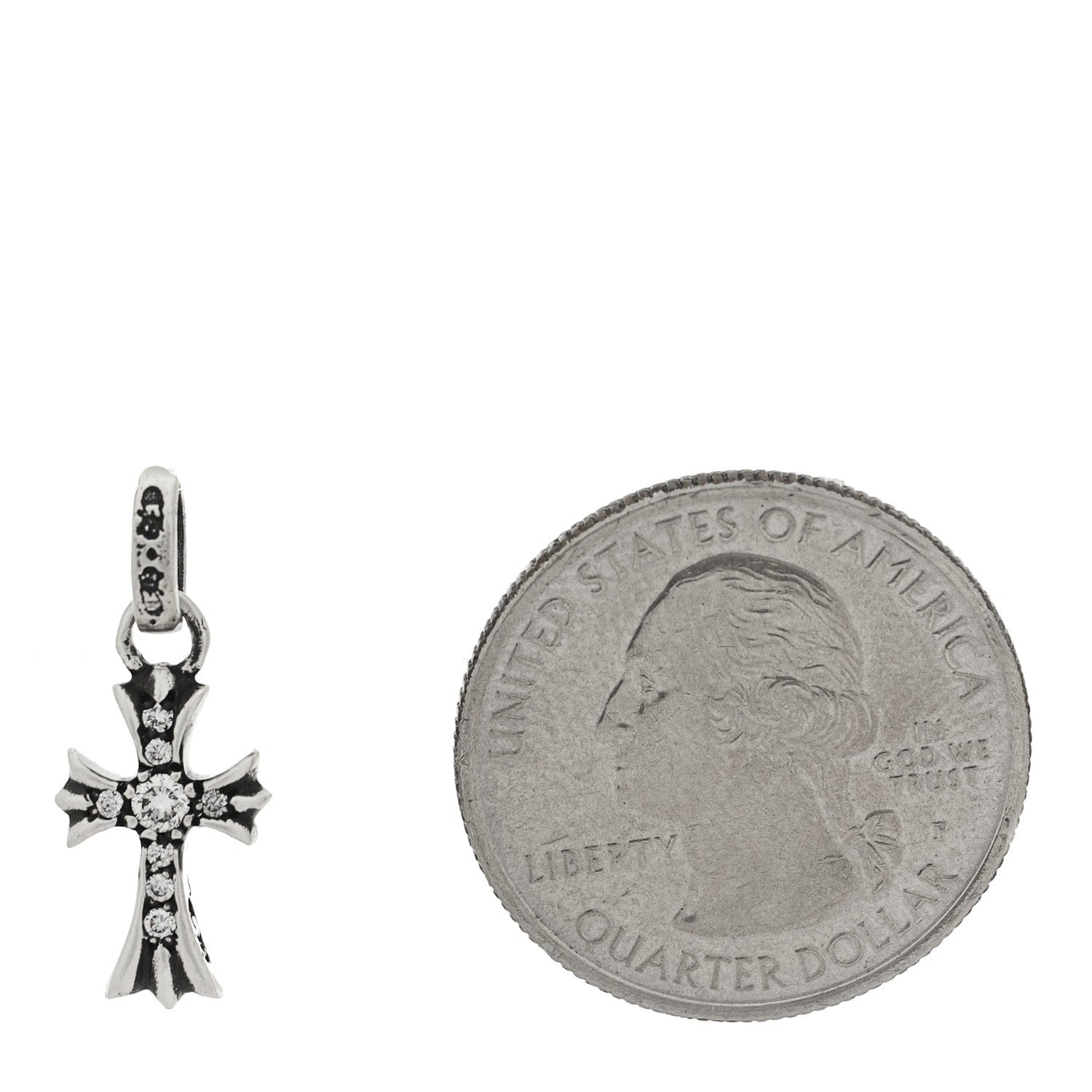 Chrome Hearts Sterling Silver Diamond Baby Fat Cross Pave Pendant