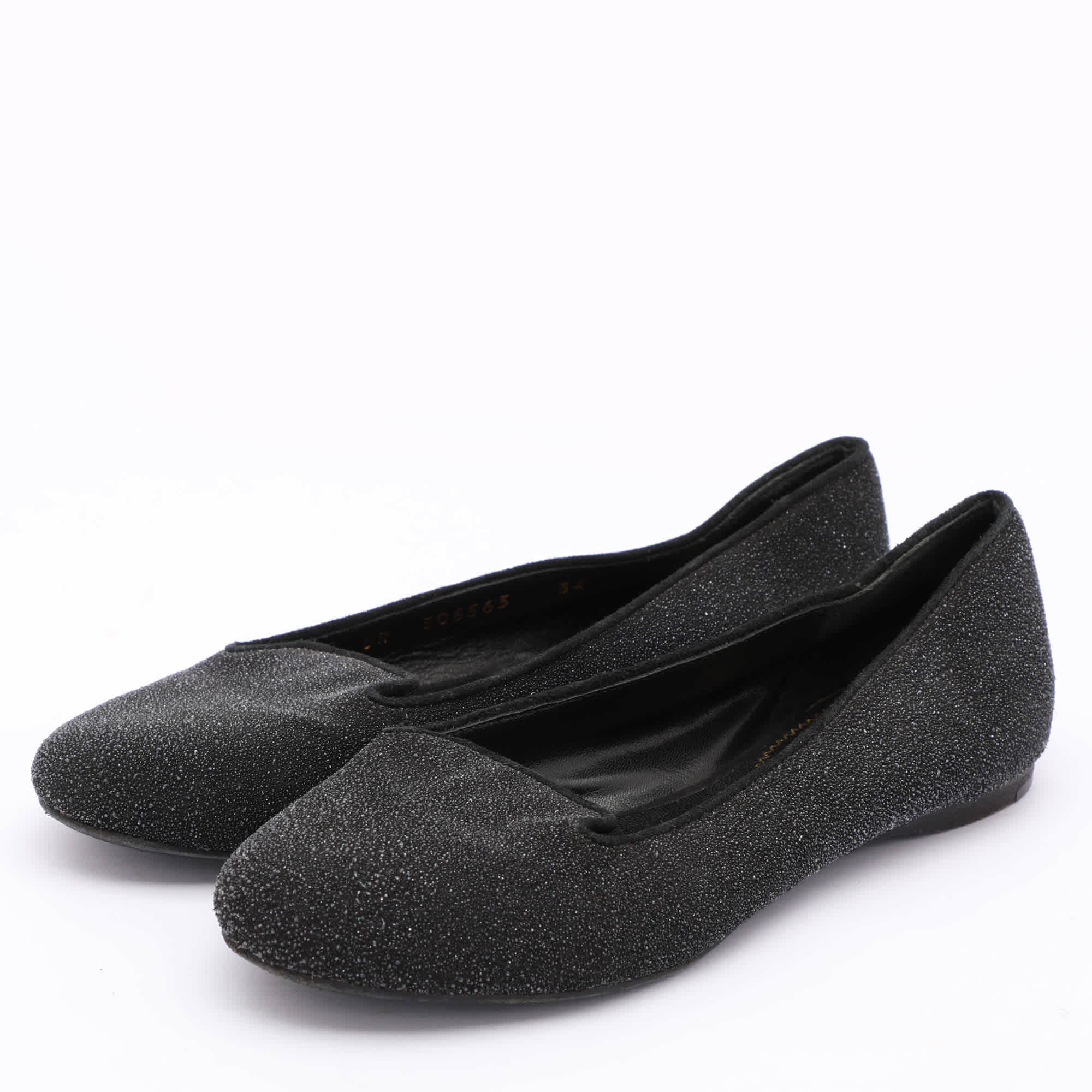 Yves Saint Laurent Black Glitter Smoking Slippers
